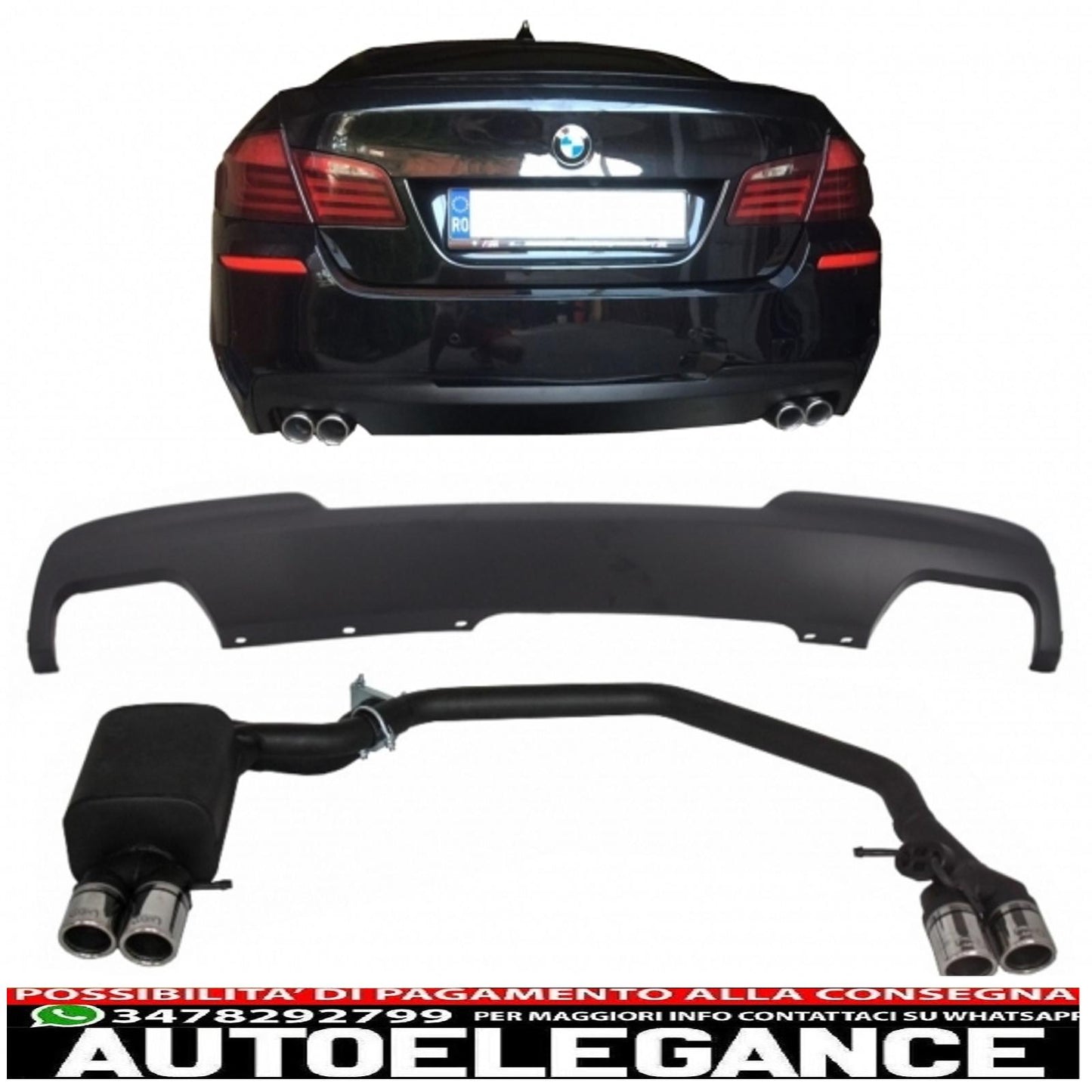 diffusore d'aria con sistema di scarico adatto per bmw serie 5 f10 (2011-2014) 102-433/70rs doppi tubi di scarico doppi m-technik design