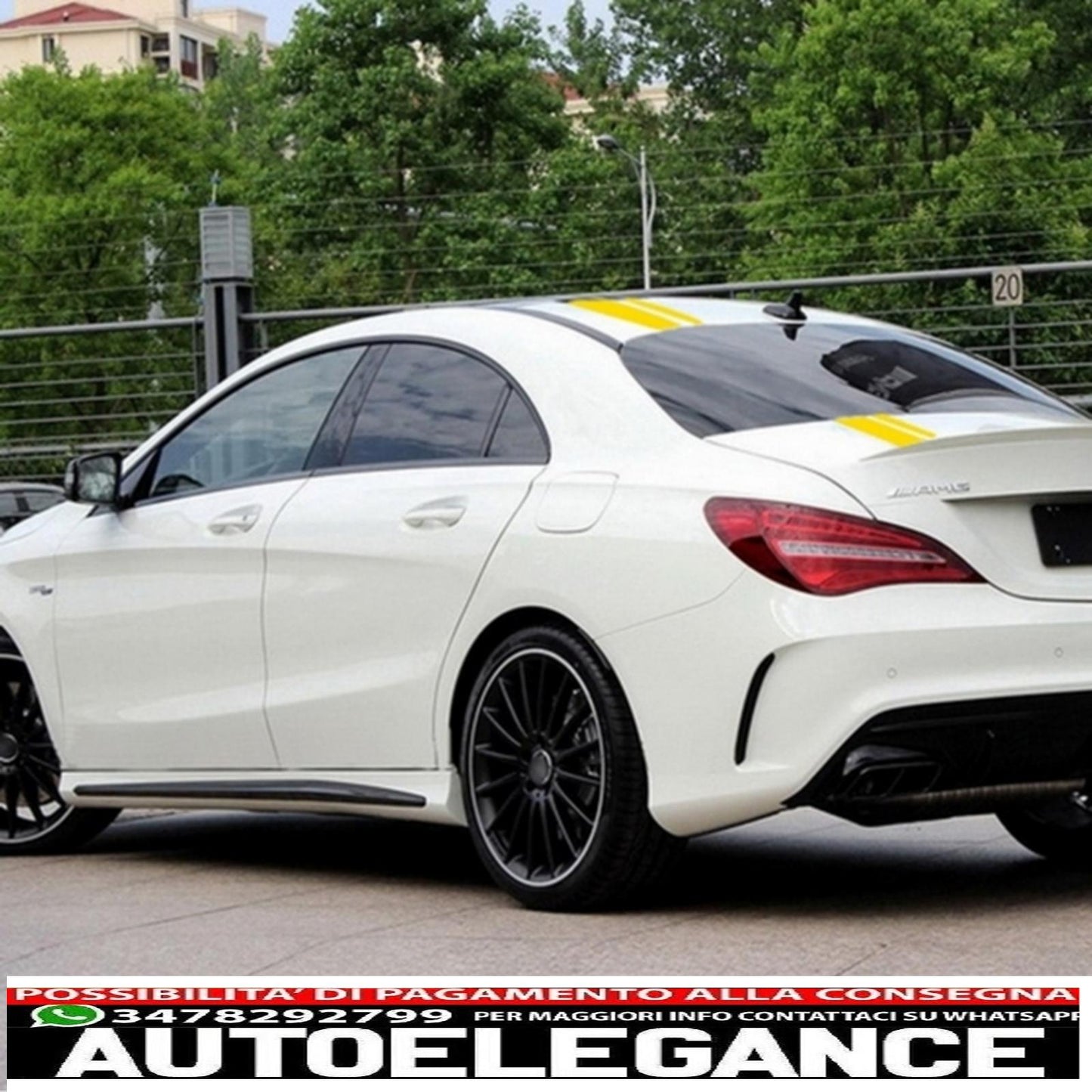 set of side and top stickers for bonnet, roof and tailgate, matt yellow, suitable for Mercedes CLA W117 C117 X117 (13-16) W176 (12-18) A45 design edition 1
