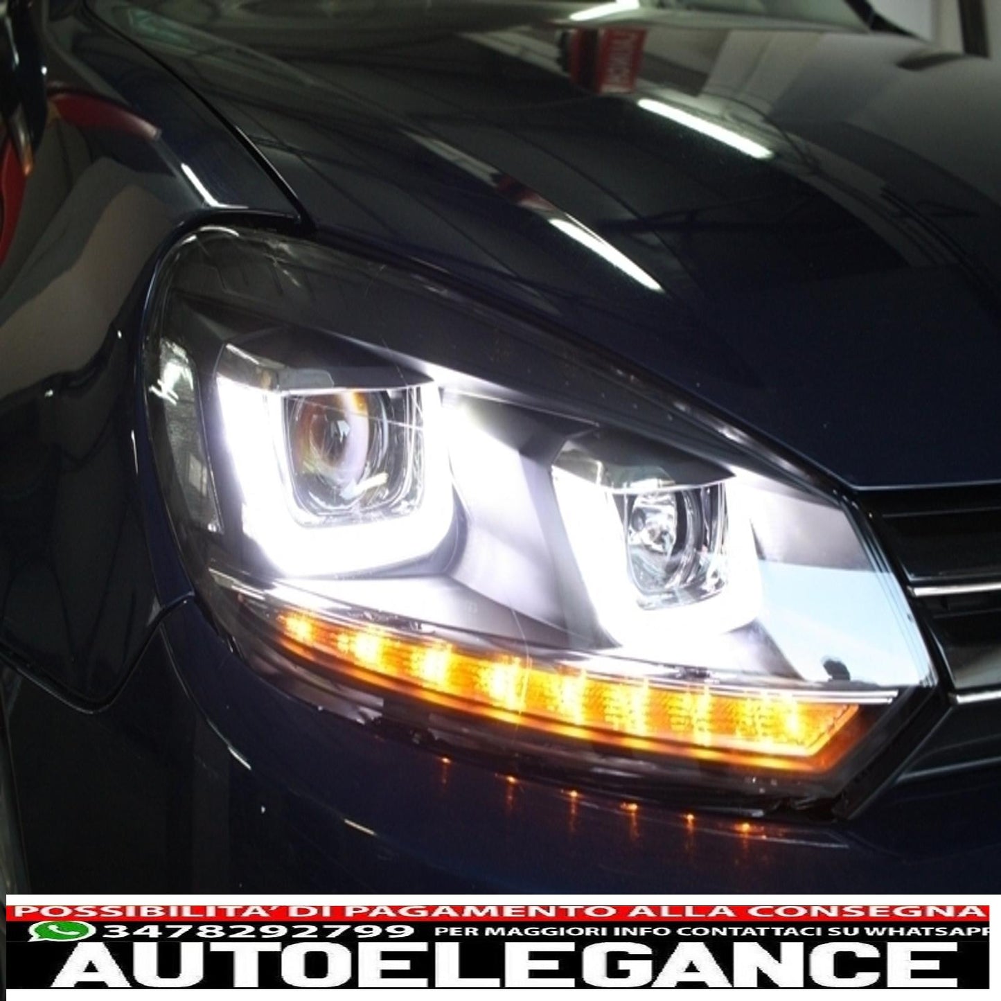 fari anteriori dx cromati con fanali posteriori full led adatti per vw golf 6 vi (2008-2013) luci di svolta a led scorrevoli r20 u-design