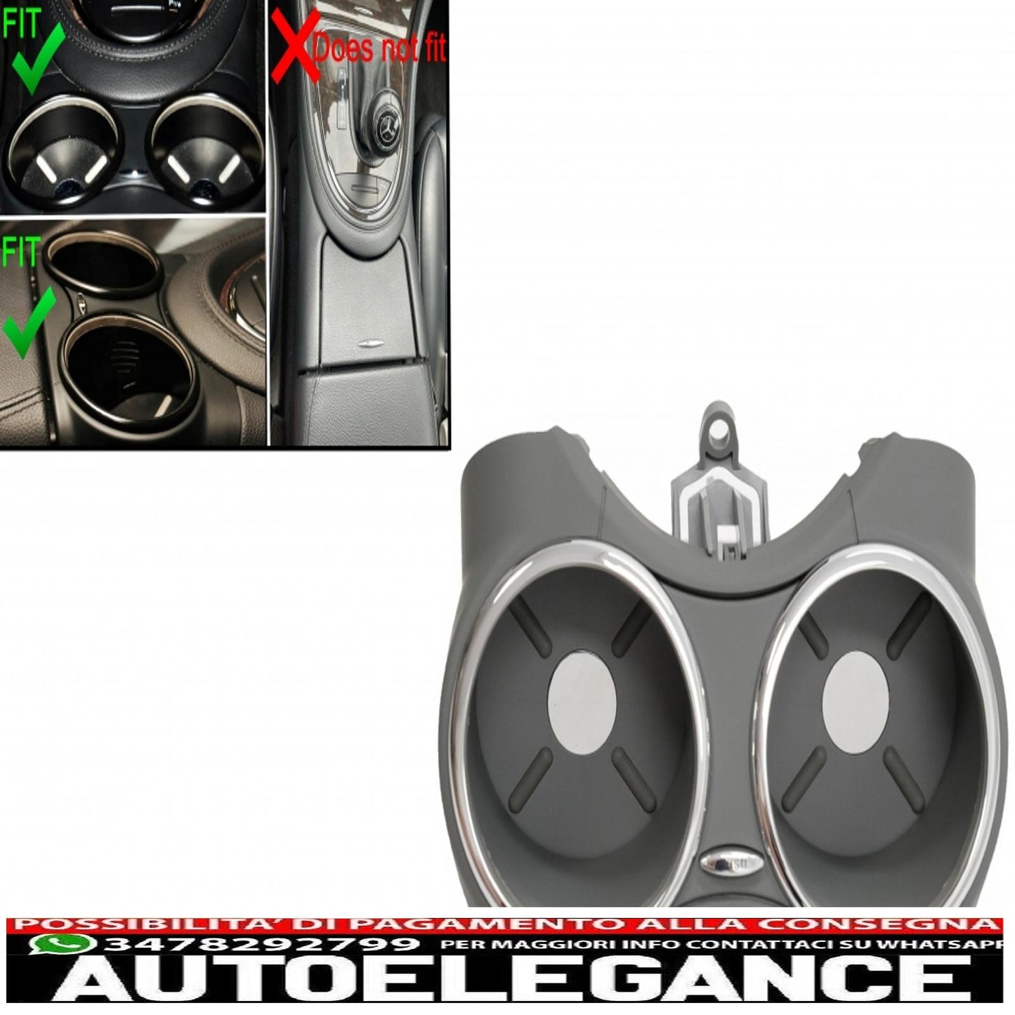 Front double cup holder suitable for mercedes cls c219 w219 (2003-2010) grey