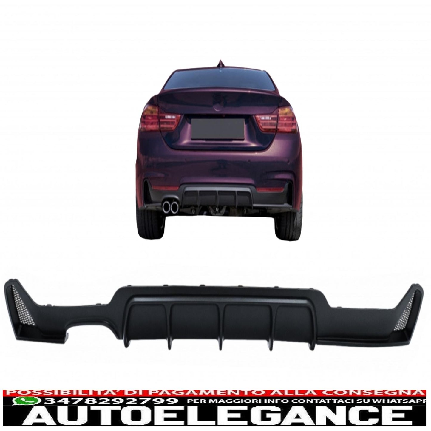 Rear Bumper Diffuser Suitable For BMW 4 Series F32 F33 F36 (2013-2019) Coupe Cabrio M Design Left Double Outlet Black