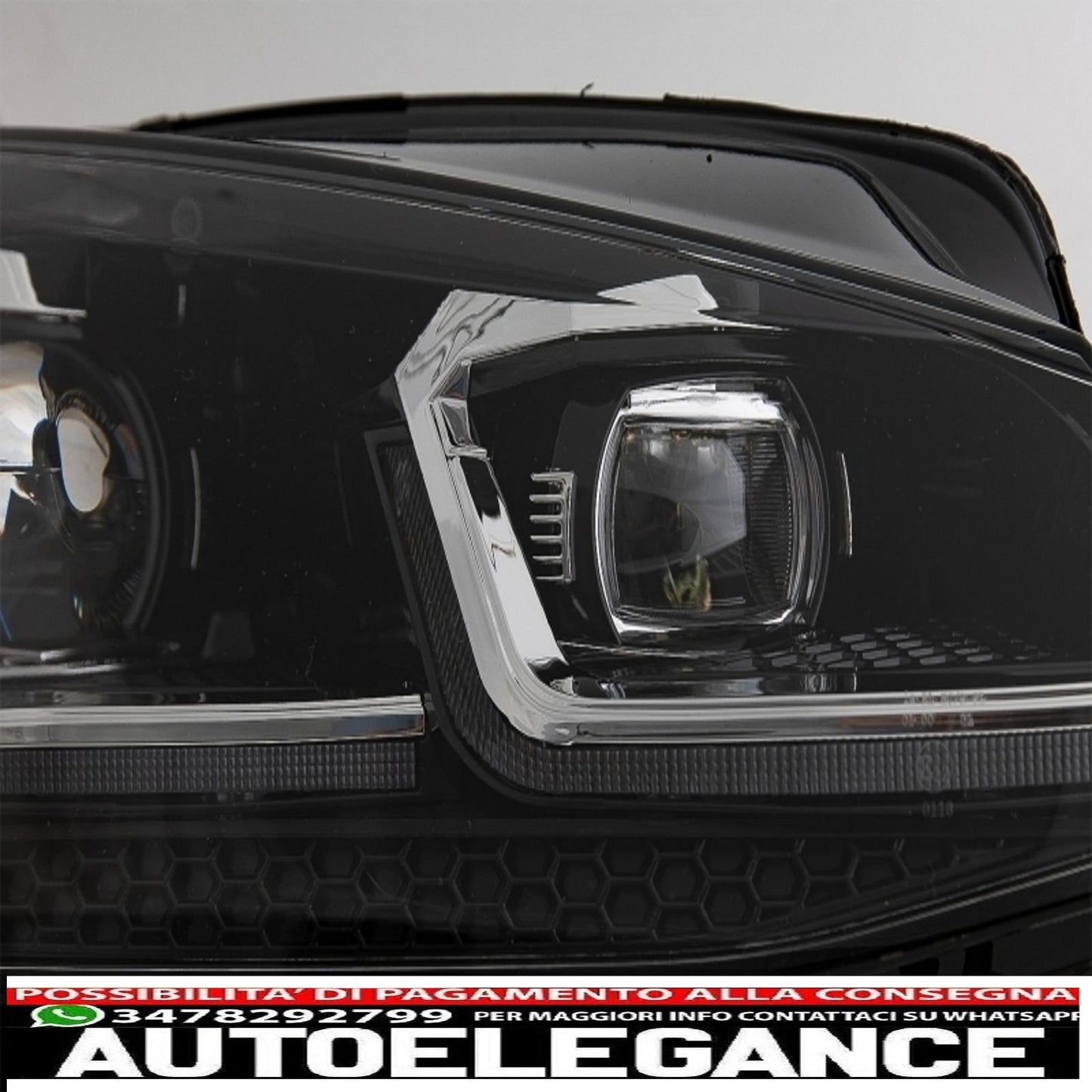 badgeless central grille with LED headlights sequential dynamic cornering lights suitable for vw golf 7.5 vii facelift (2017-up) gti design red and chrome