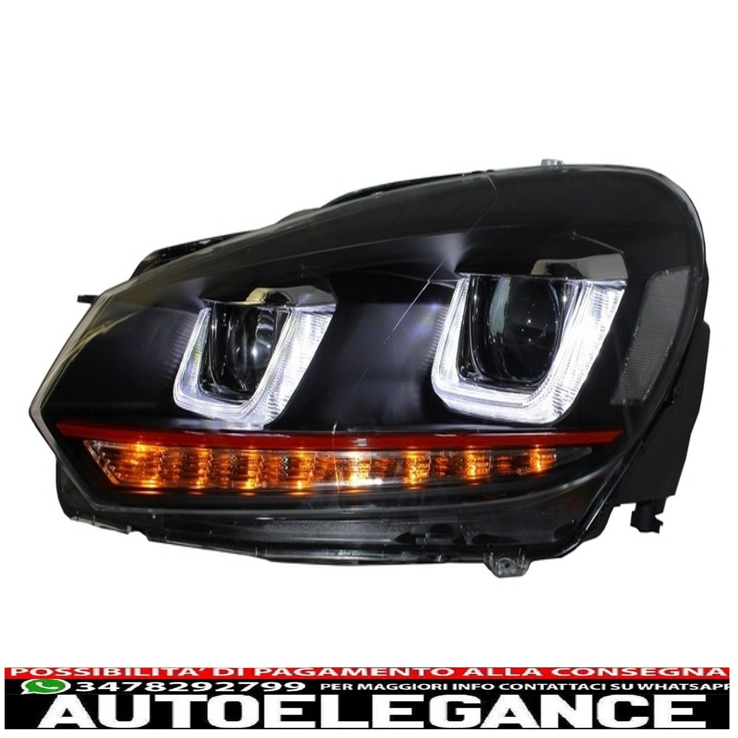 front bumper suitable for vw golf vi 6 (2008-2013) gti look with golf 7 headlights 3d led drl u-design led flowing cornering light red stripe gti