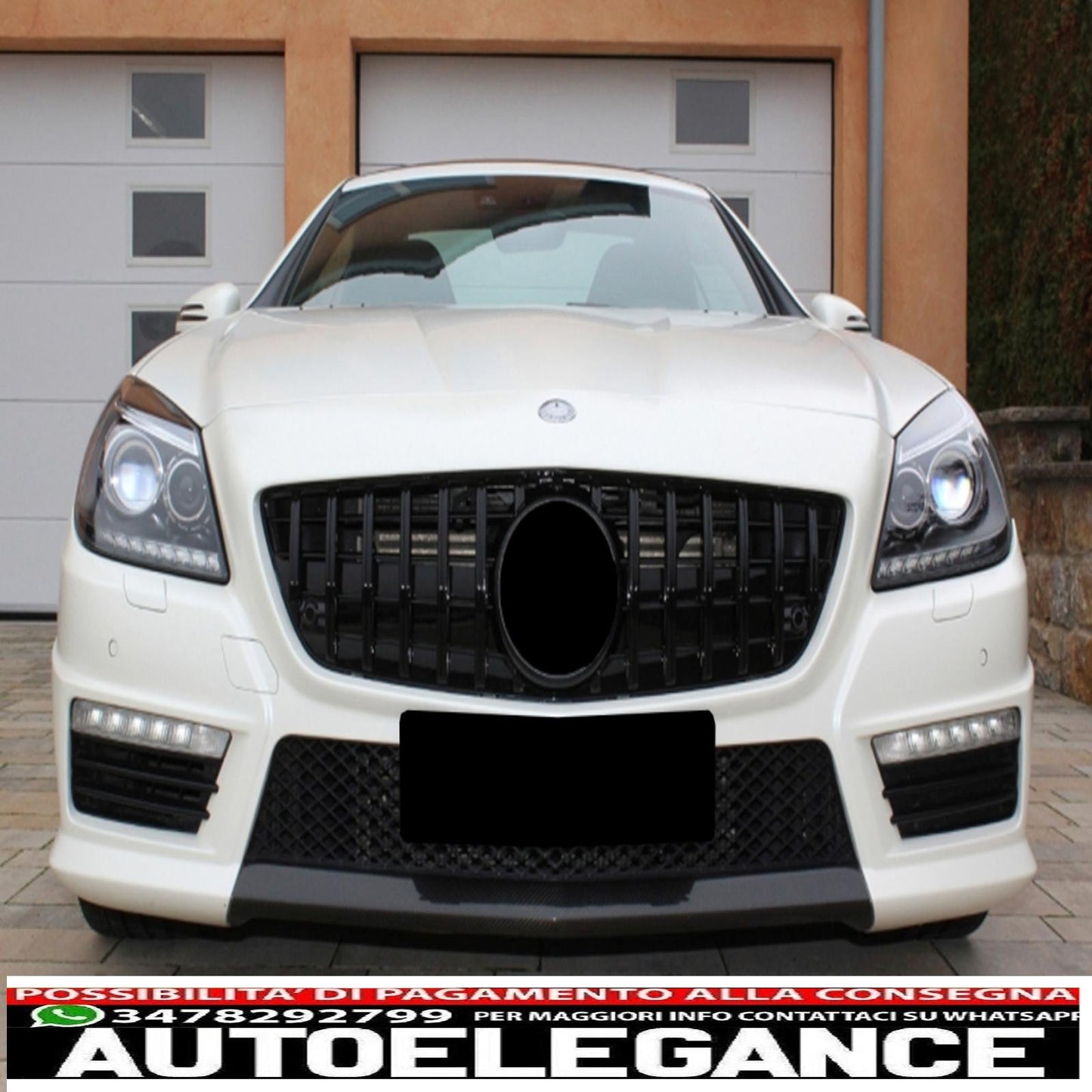 griglia anteriore con rete inferiore adatta per mercedes classe slk r172 (2011-2015) gt-r design panamericana nero