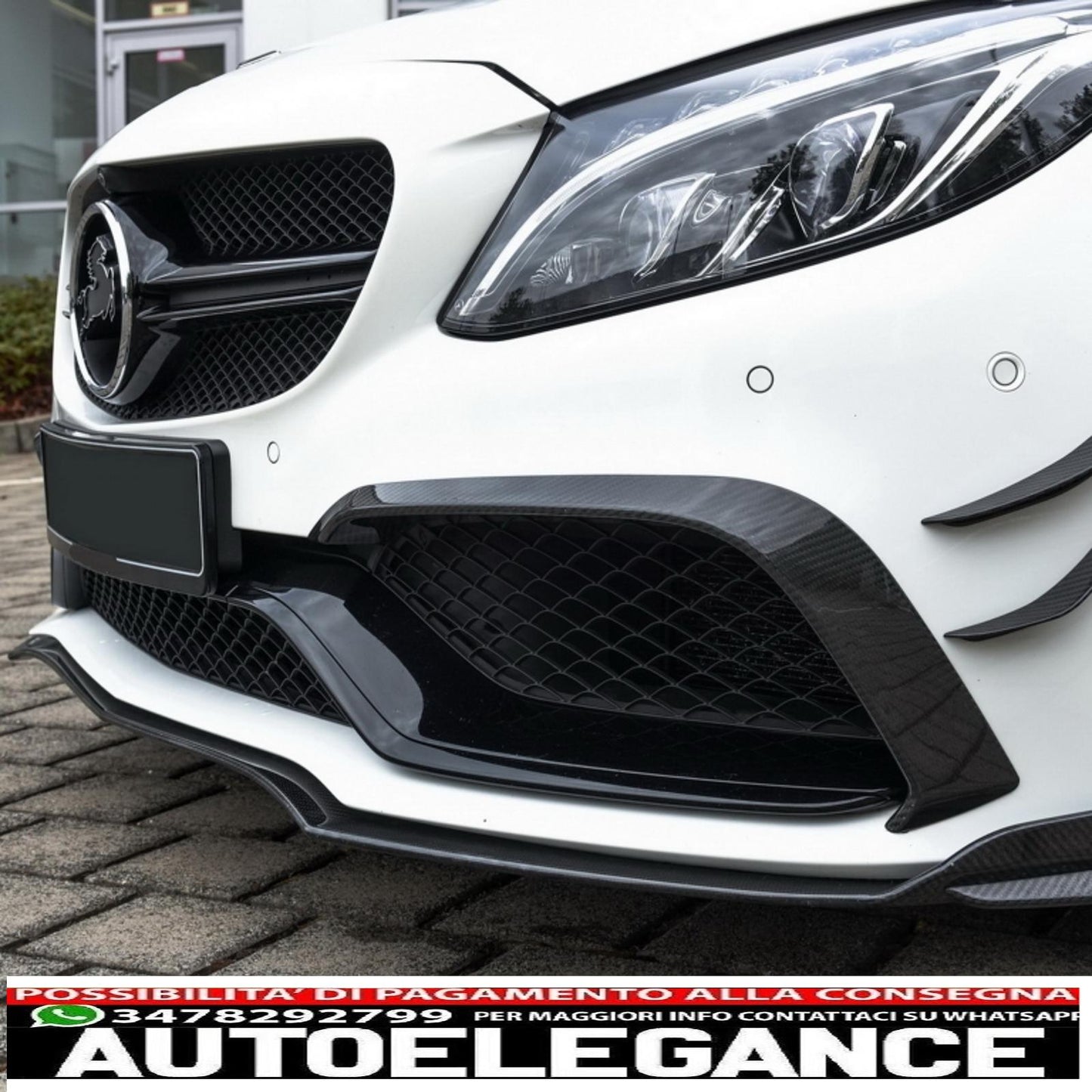 Front bumper lip suitable for mercedes c class w205 s205 a205 c205 (2014-2019) real carbon