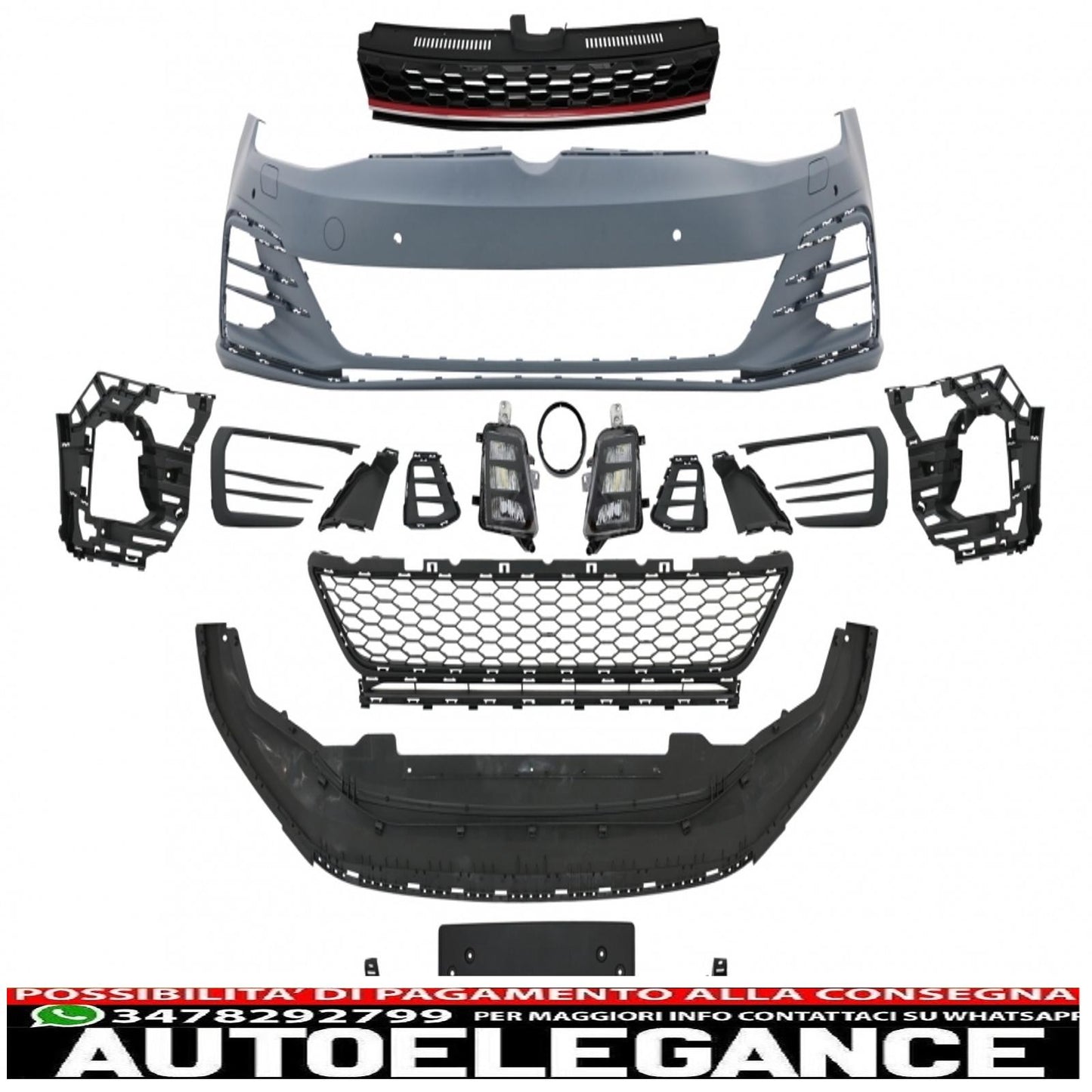 Front bumper suitable for vw golf vii 7 (2013-2017) with led headlights dynamic sequential cornering lights 7.5 gti design