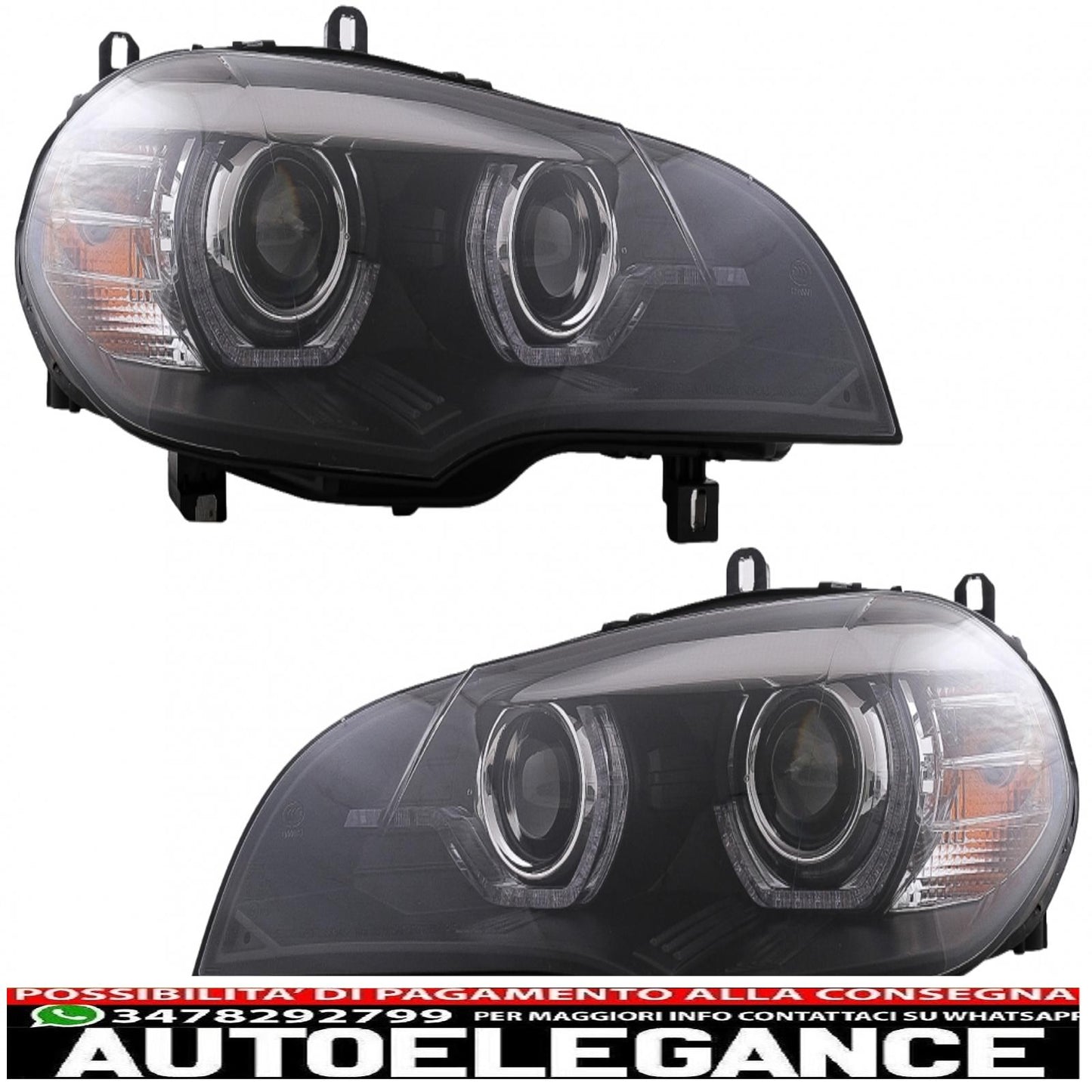 xenon headlights angel eye 3d dual halo led drl rims suitable for bmw x5 e70 (2007-2010) black