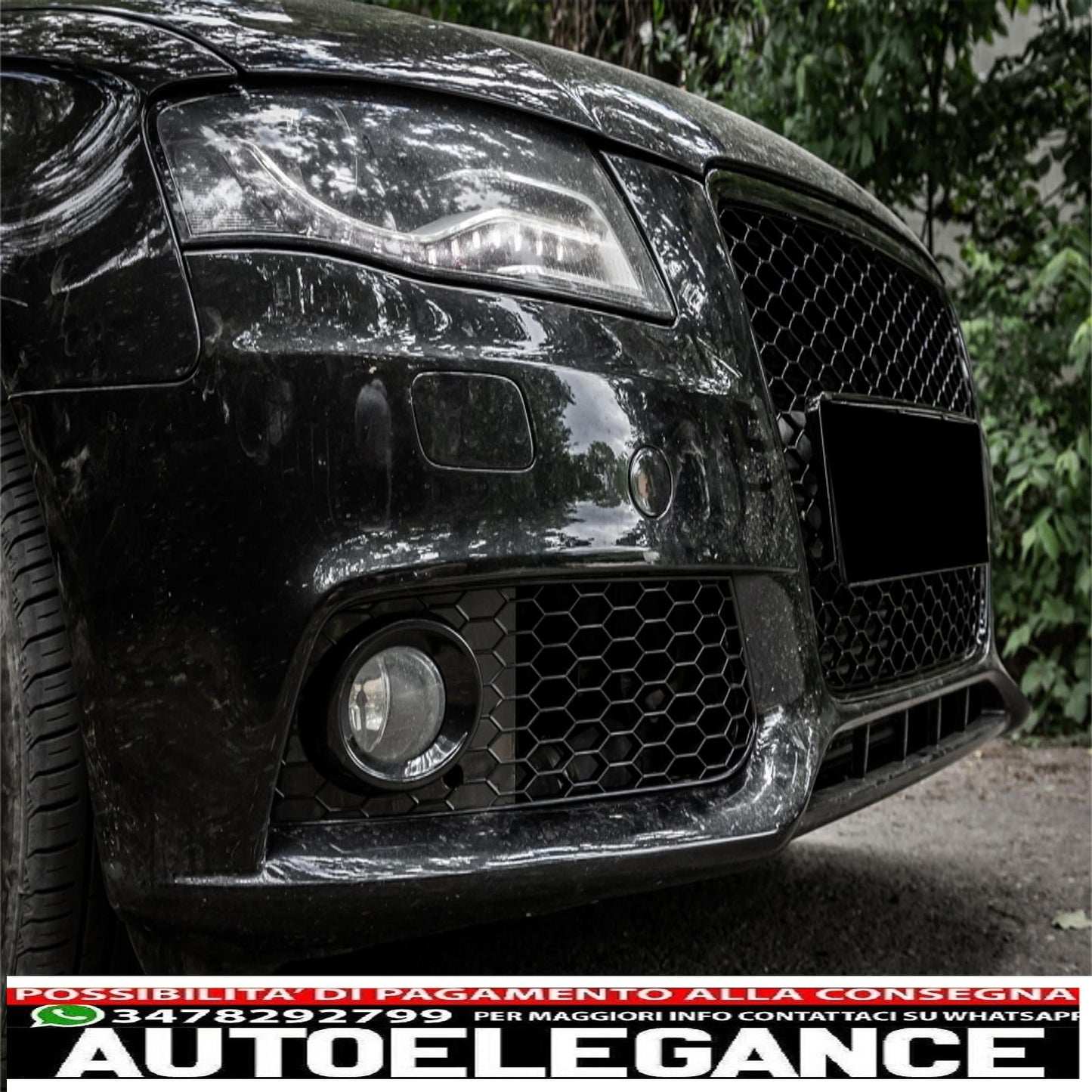 front grille without badge with fog light covers side grills fit for audi a4 b8 (2008-2011) rs4 piano black design
