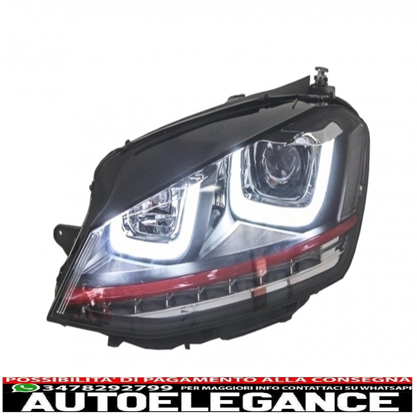 Front bumper suitable for vw golf vii golf 7 from 2013 onwards gti look with 3d led headlights drl direction indicators and red flowing grille