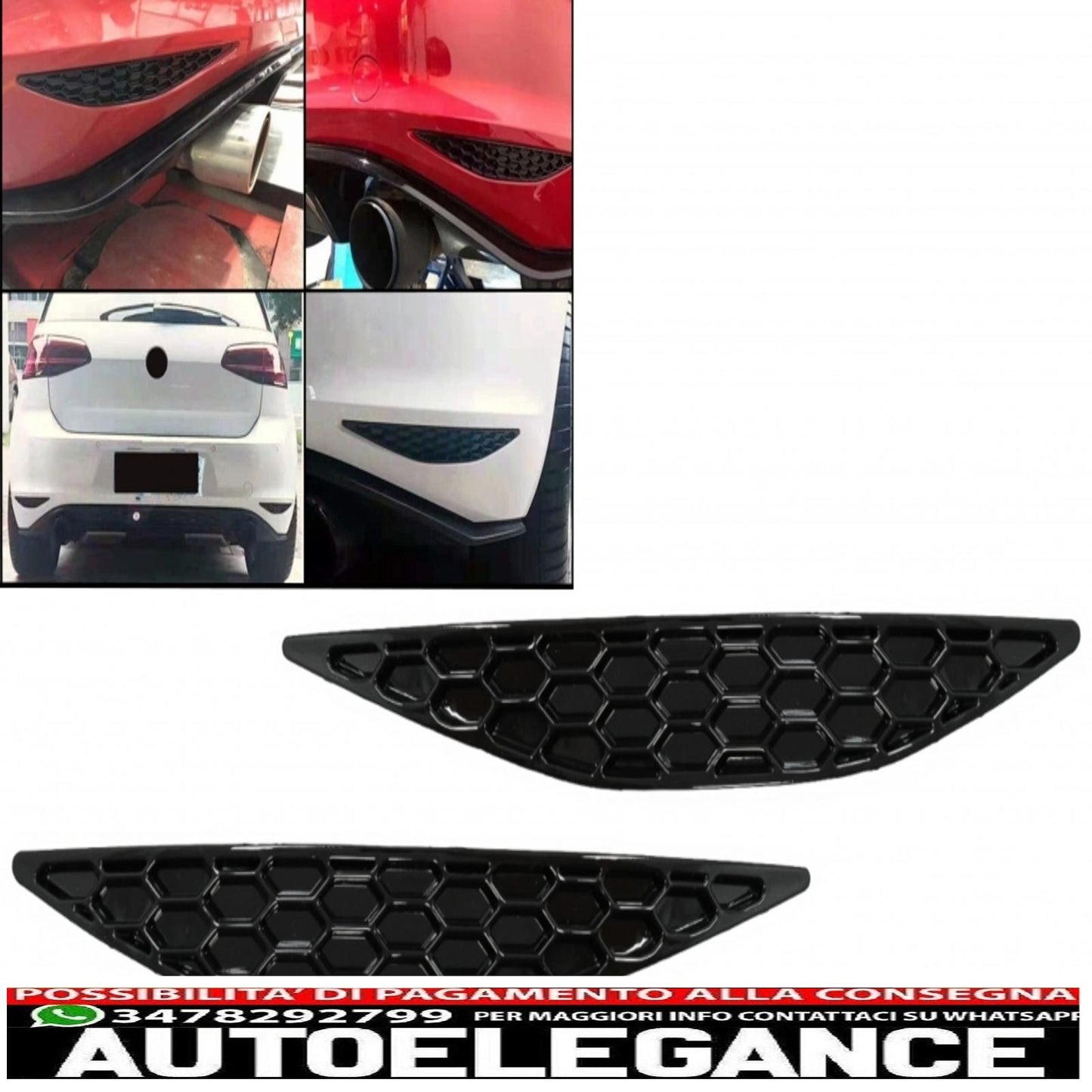 Copertura catarifrangente paraurti posteriore a nido d'ape adatta per vw golf 7 gti hatchback 5g (2013-2017) AUTOELEGANCERICAMBI