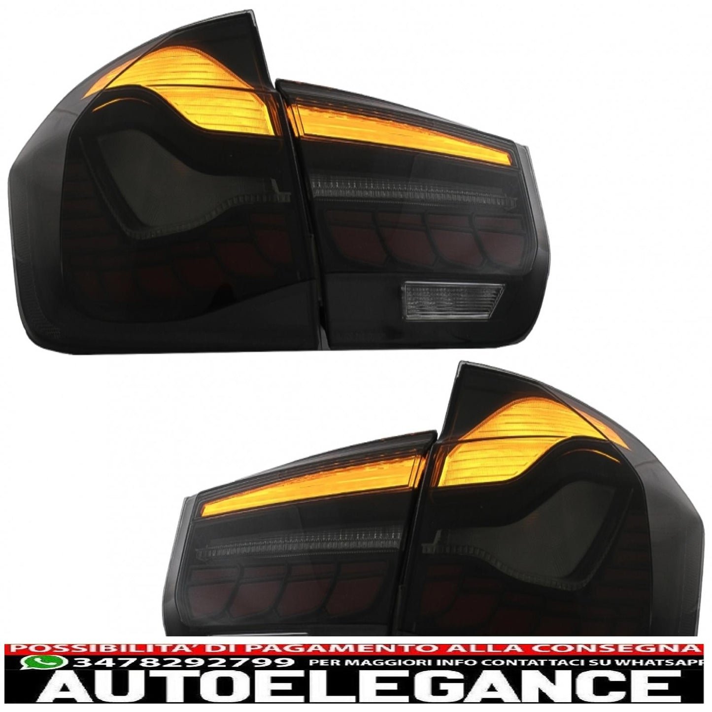 conversione dei fanali posteriori oled al design m4 adatti per bmw serie 3 f30 pre lci e lci (2011-2019) f35 f80 fumo rosso con luci di svolta sequenziali dinamiche AUTOELEGANCERICAMBI