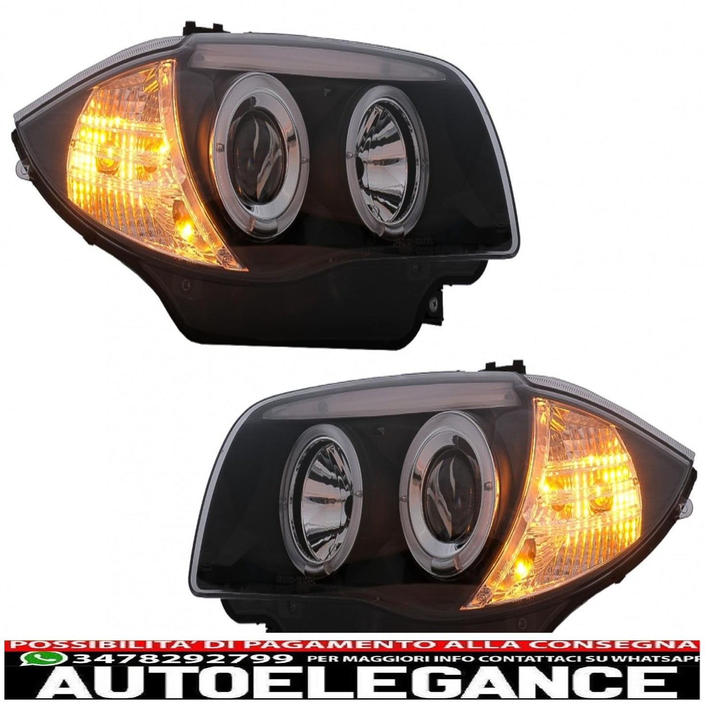 Angel eye headlights suitable for bmw 1 series e81 e82 e87 e88 (2004-2011) black