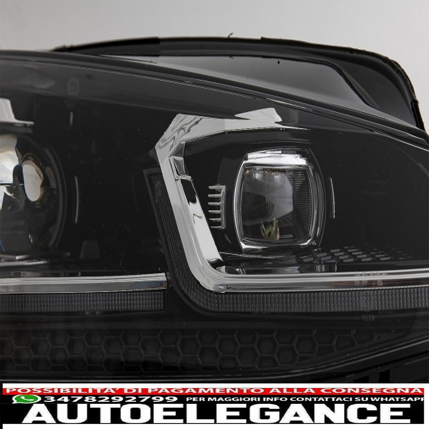 central grille without badge with led headlights on the right sequential dynamic cornering lights suitable for vw golf 7.5 vii facelift (2017-up) gti design red and chrome