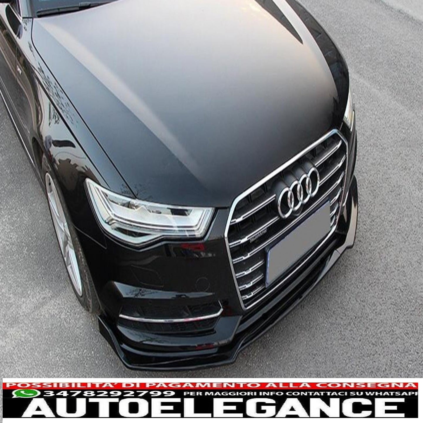 Front bumper additional spoiler suitable for audi a6 c7 4g facelift (2015-2018) piano black
