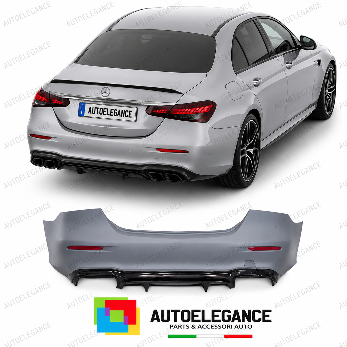 PARAURTI POSTERIORE MERCEDES W213 21-24 LOOK AMG E63S DIFFUSORE