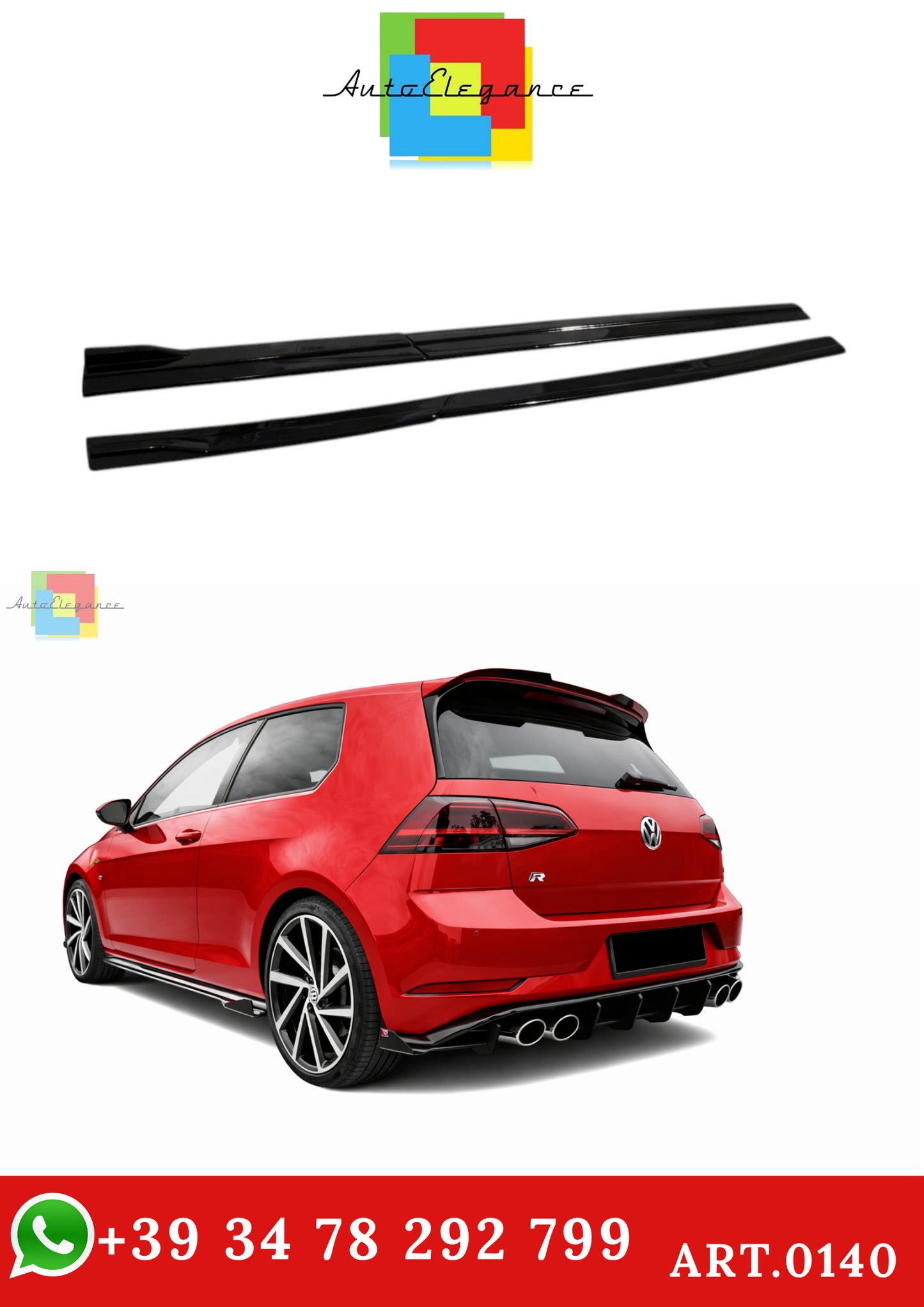 🔥ART.0140 FLAPS SOTTO MINIGONNE LATERALI VW GOLF 7 & 7.5 12+ ABS NERO LUCIDO🔥