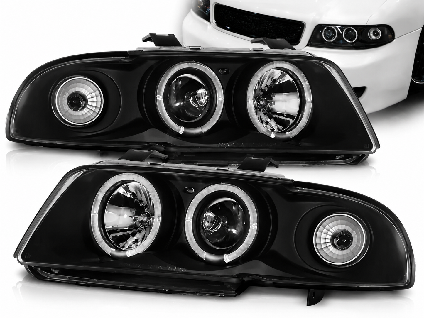 π Fari Anteriori Adatto per Audi A4 B5 1994-1998 Angel Eyes Nero π