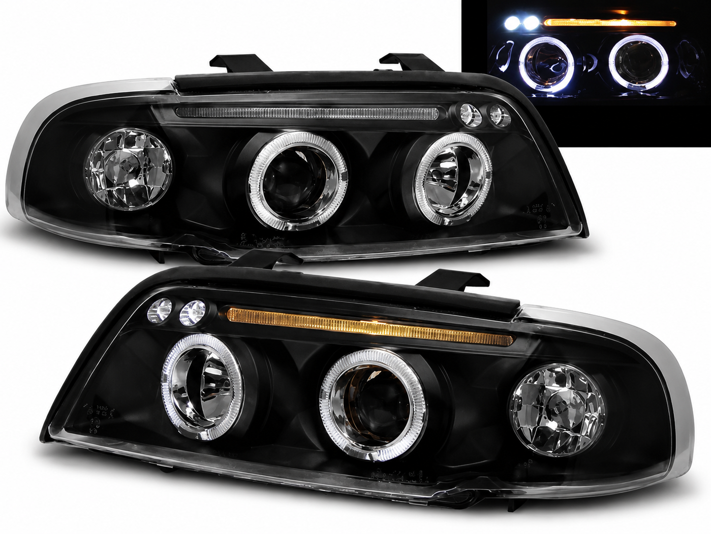 π Fari Anteriori Adatto per Audi A4 B5 1994-1998 Angel Eyes Nero π