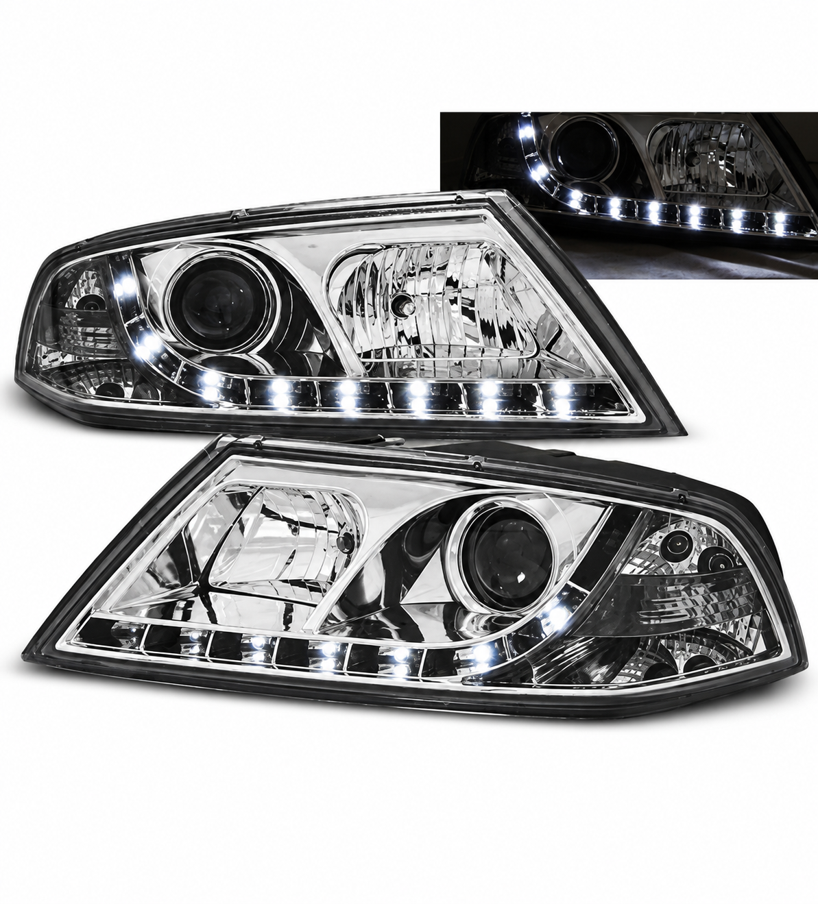 💕 Fari Anteriori Adatti per Skoda Octavia II 03-08 LED DRL Cromati 💕