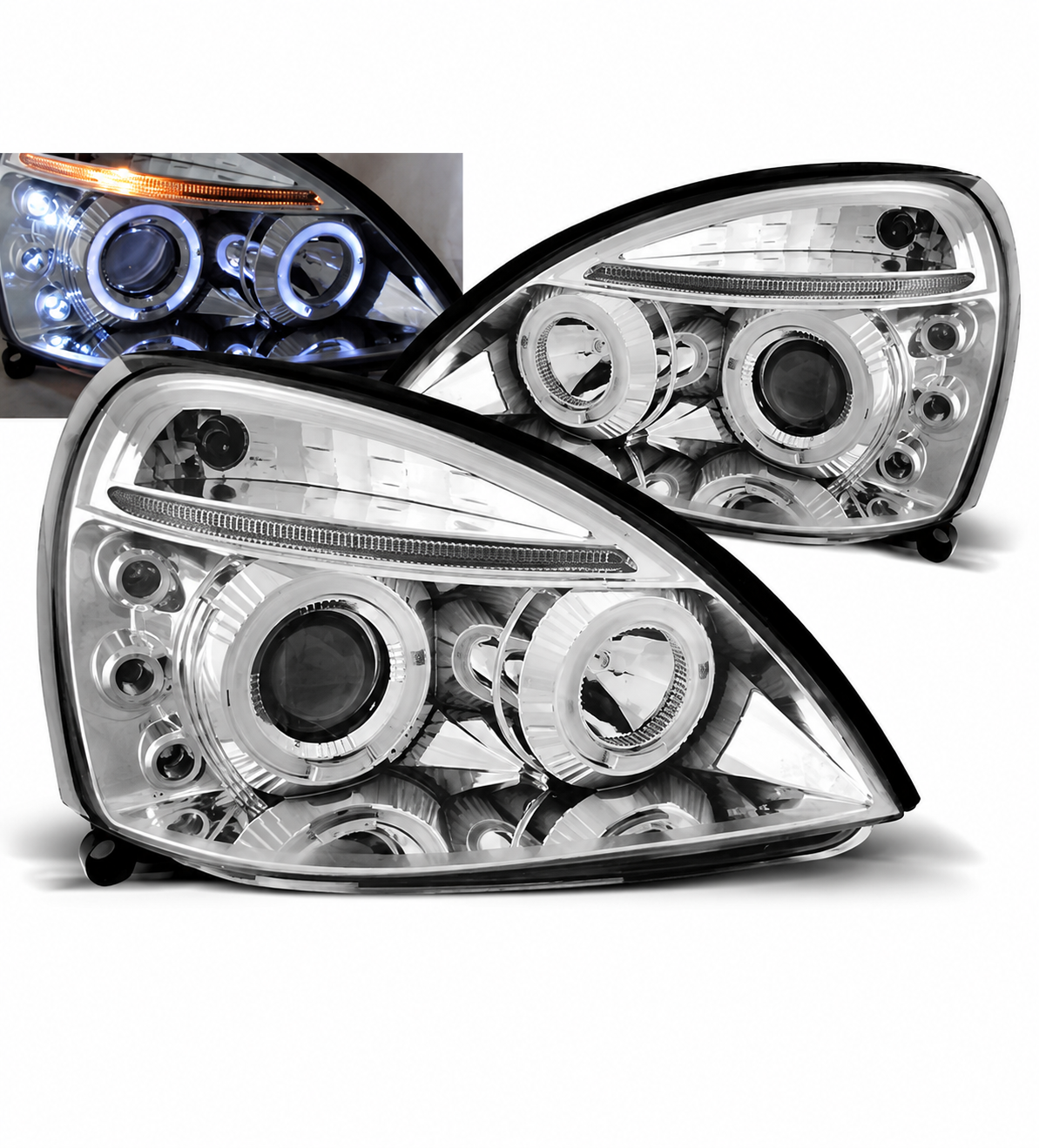 💕 Fari Anteriori Adatti per Renault Clio II 01-05 Angel Eyes Cromati 💕