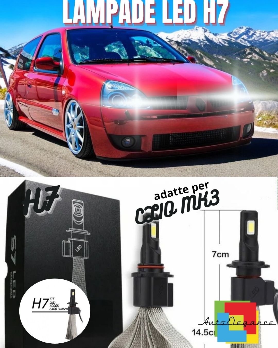 ⚡ABBAGLIANTE LED RENAULT CLIO MK3 FARO LENTICOLARE H7 6000K CANBUS 6400 LUMEN⚡