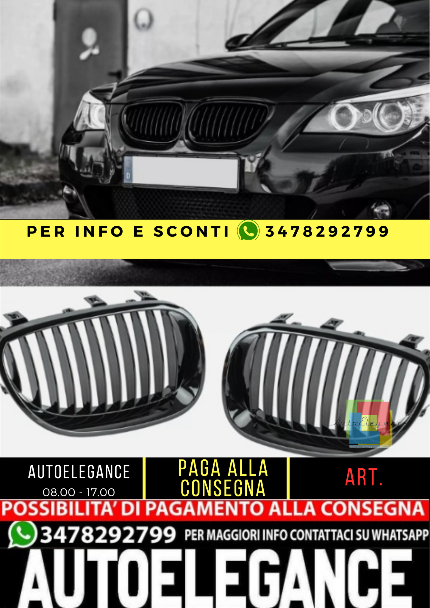 😊griglia radiatore adatto Per BMW Serie 5 E60 E61 nero lucido😊
