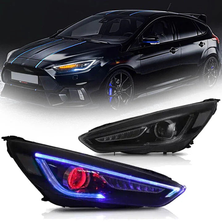 Ford Focus 2015-2017 LED Headlights with Blue DRL and Red Sequential Demon Eyes
