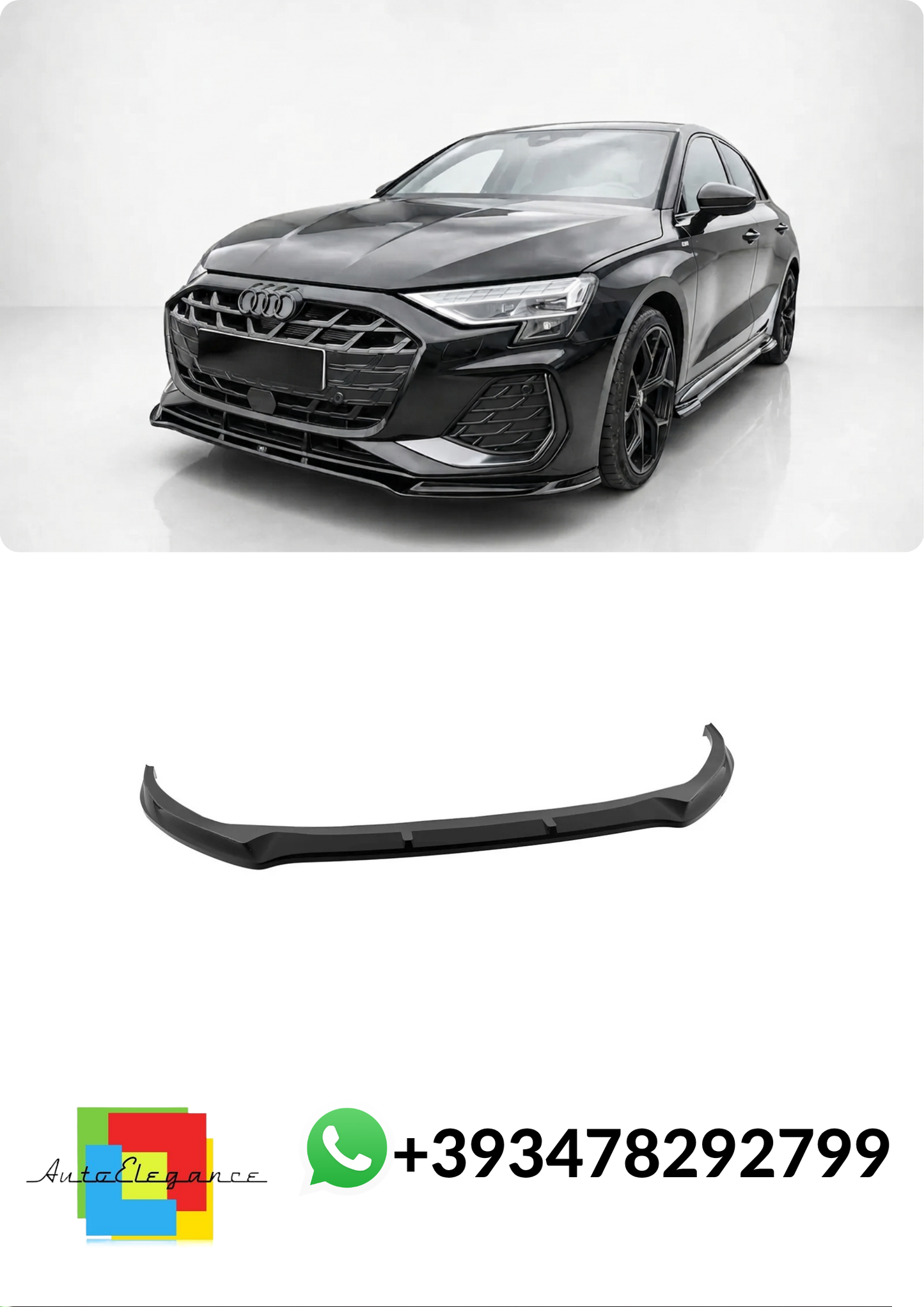 💕Splitter ANTERIORE Audi S3 / A3 S-Line 8Y Facelift Nero LUCIDO💕