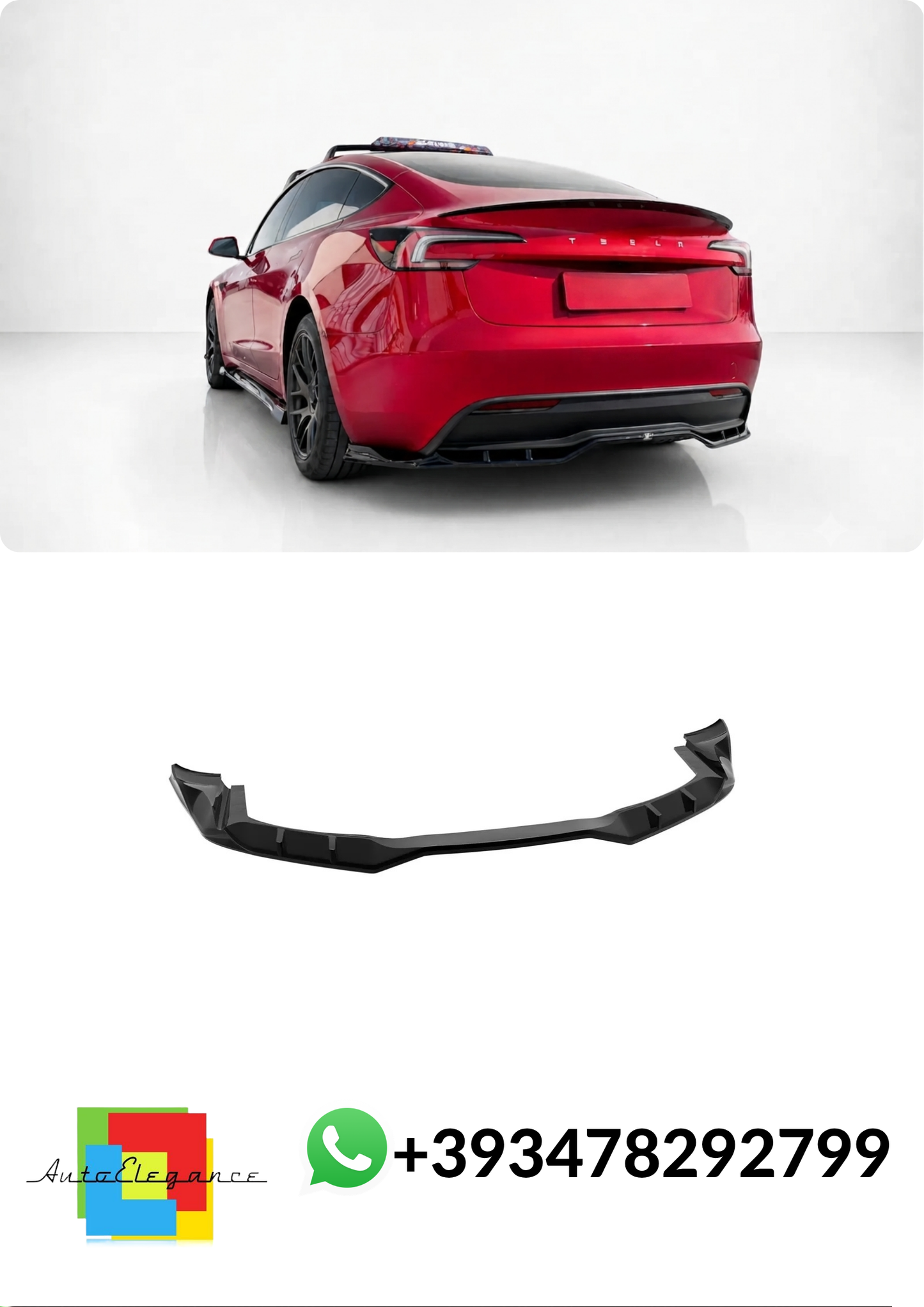 💕Splitter POSTERIORE Tesla Model 3 Mk1 Project Highland Facelift Nero LUCIDO💕
