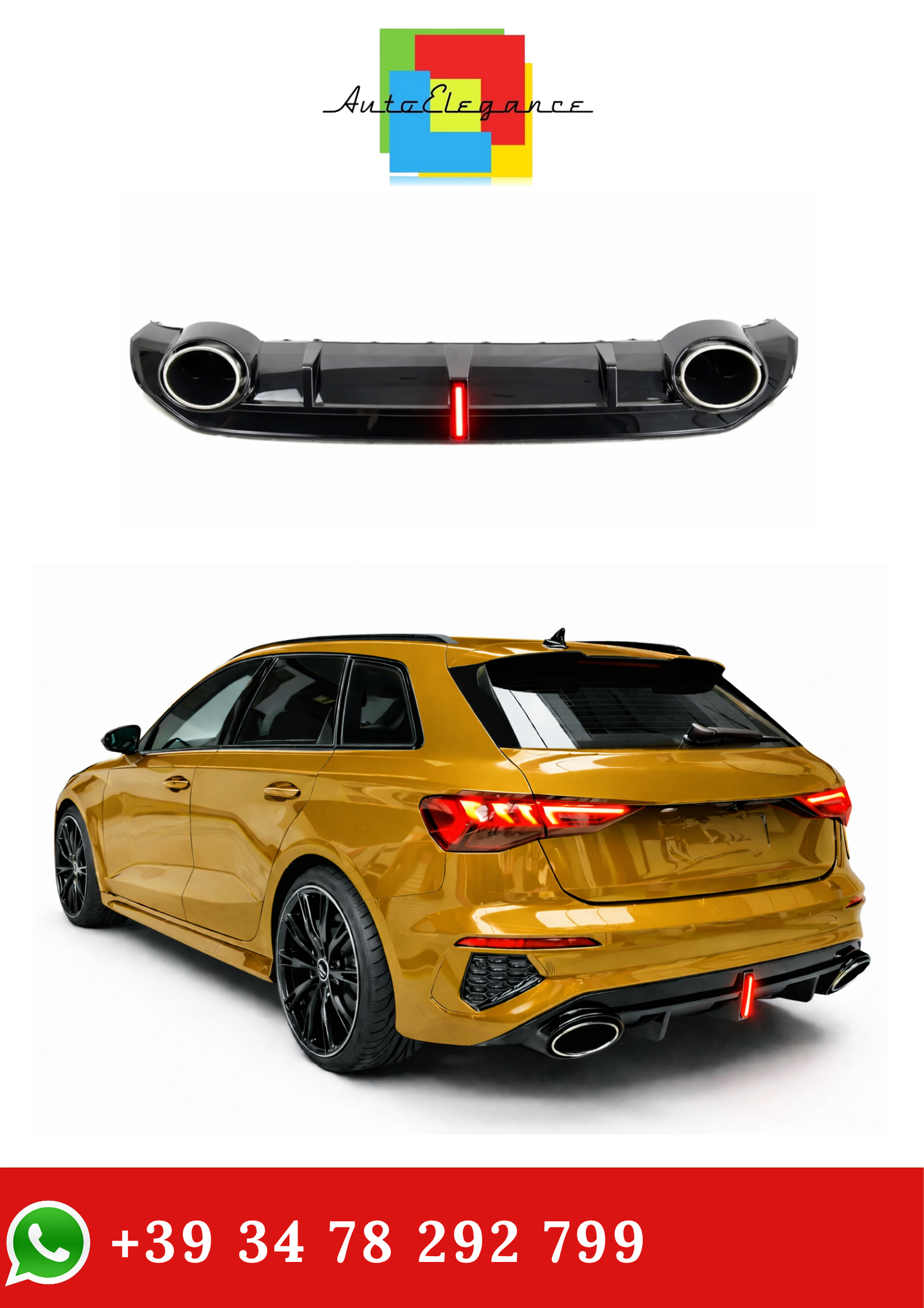 💫Diffusore Posteriore con LED per Audi A3 S-line RS3 2021-2024💫