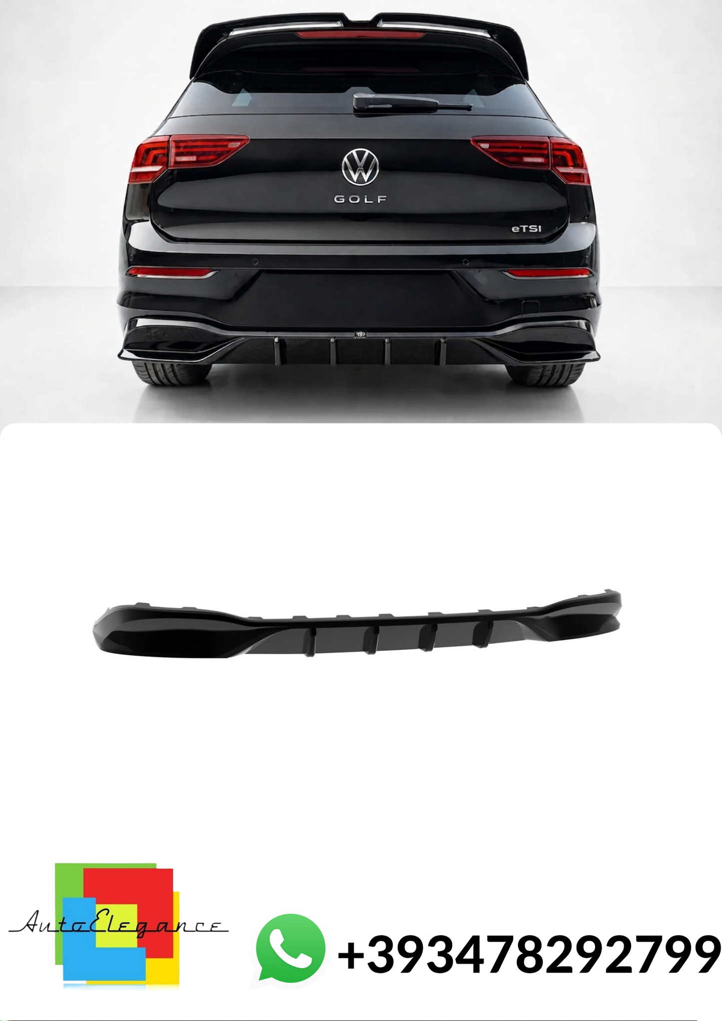 💕DIFFUSORE POSTERIORE Volkswagen Golf Mk8 / MK8 Facelift Nero Lucido 💕