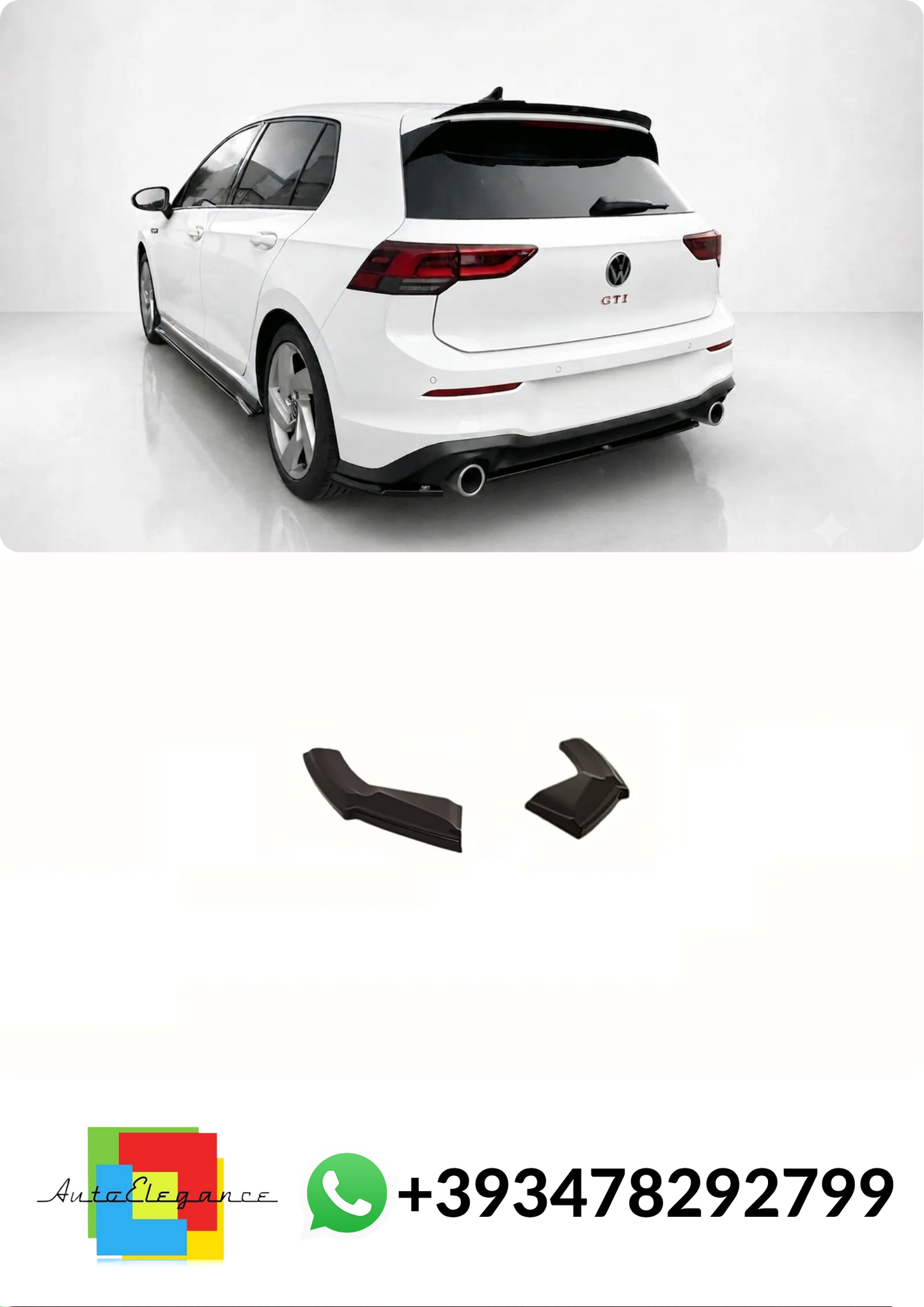 💕SPLITTER FLAP POSTERIORE Volkswagen Golf Mk8 GTI NERO LUCIDO💕