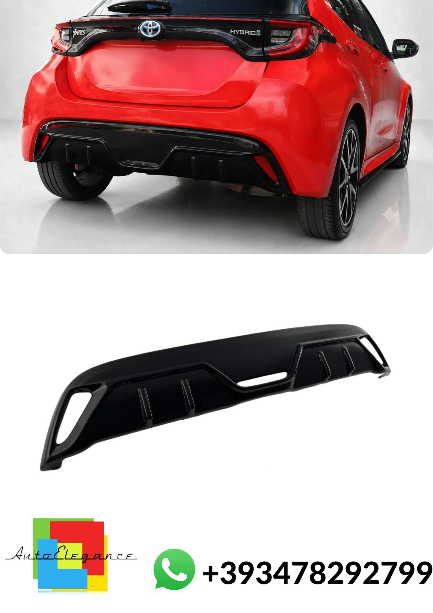 💕DIFFUSORE POSTERIORE Toyota Yaris Mk4 Nero Lucido 💕