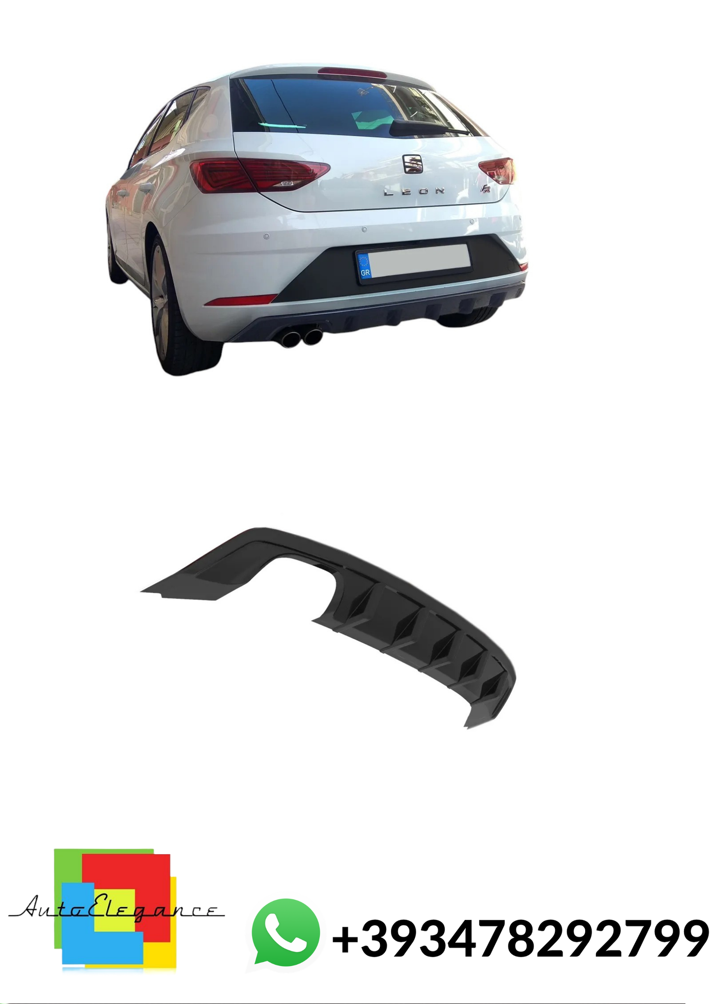 💕DIFFUSORE POSTERIORE Seat Leon FR Mk3 Facelift Nero Lucido 💕