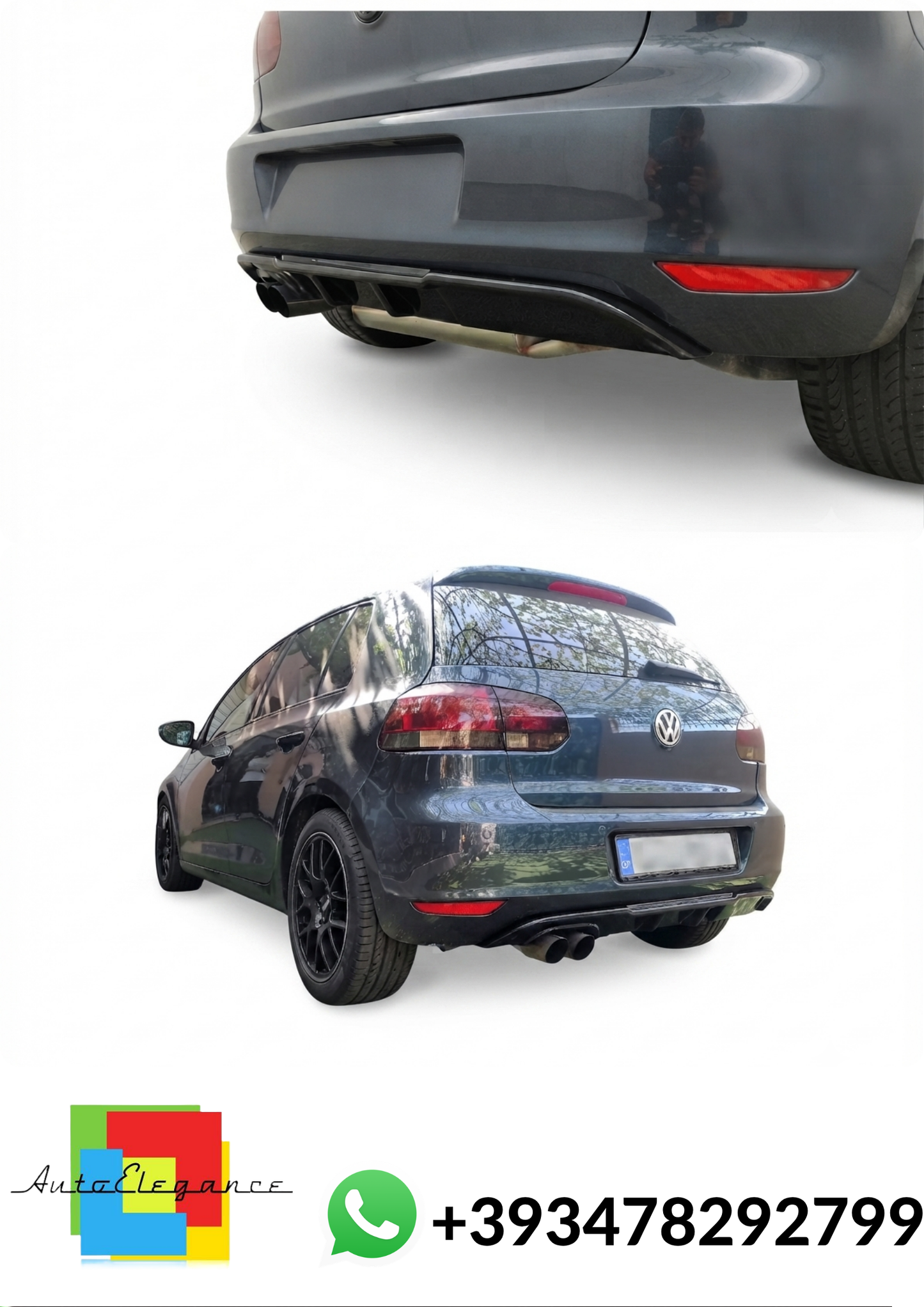 💕DIFFUSORE POSTERIORE V.2 Volkswagen Golf Mk6 Nero Lucido 💕