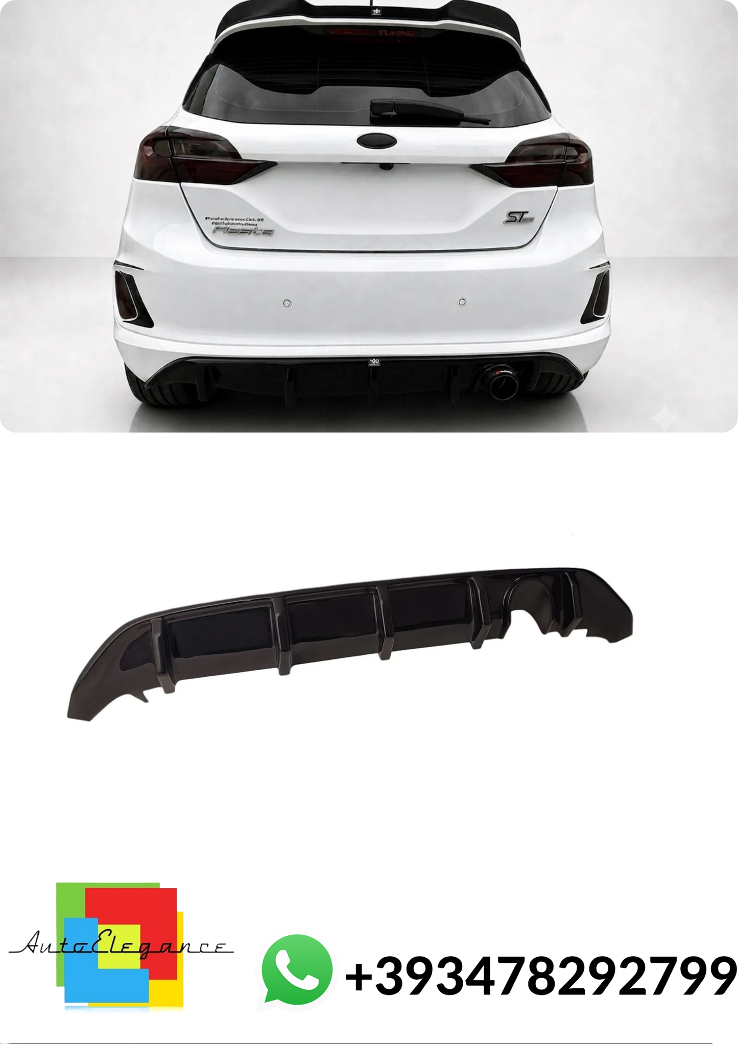 💕DIFFUSORE POSTERIORE Ford Fiesta Mk8 ST-Line Nero Lucido 💕