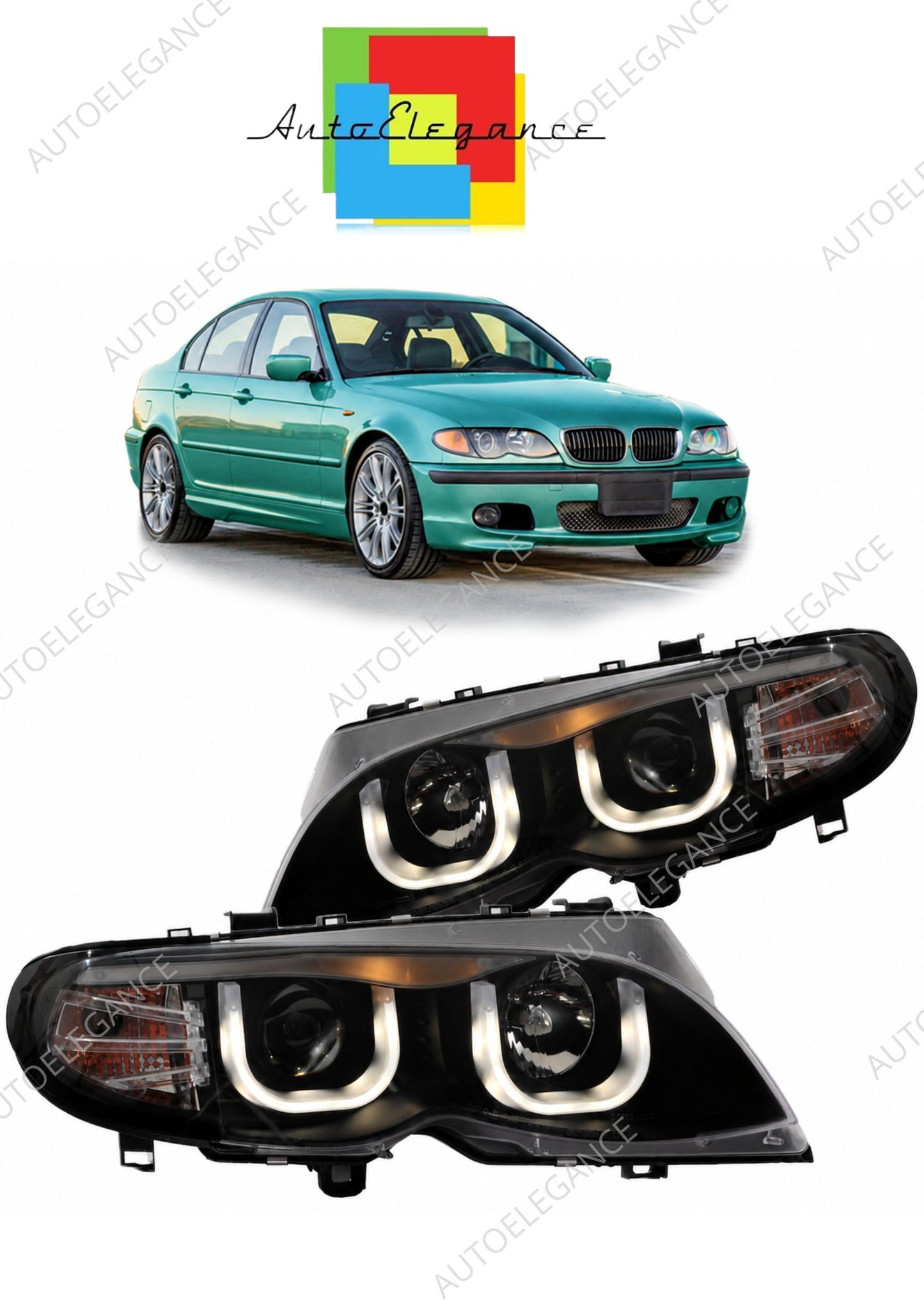 👉Fari alogeni neri adatti per BMW Serie 3 E46 Berlina Touring 2001-2005👈
