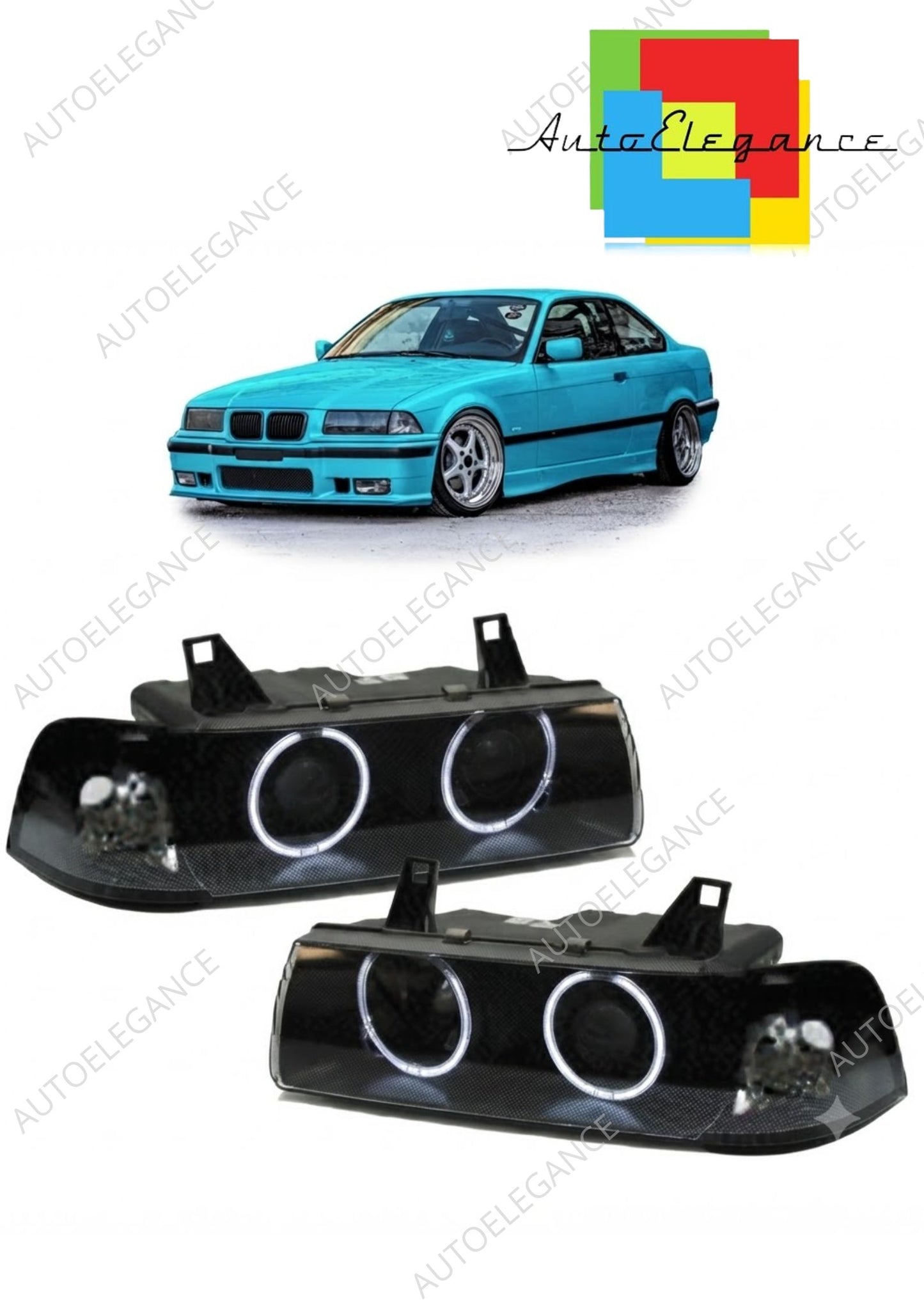 👉Fari alogeni neri CCFL adatti per BMW Serie 3 E36 Coupé/Convertible 91-99👈