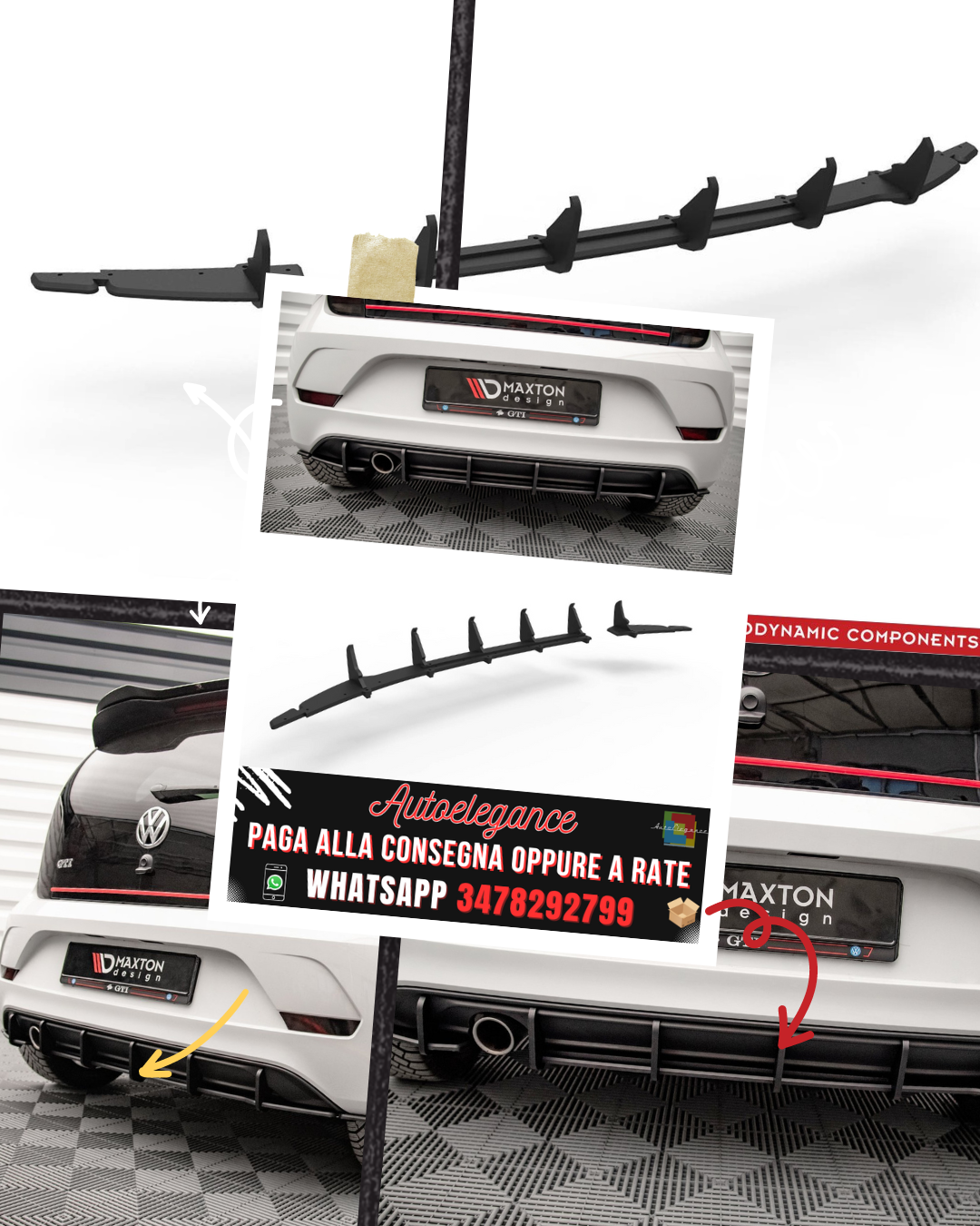 Performance Rear Bumper diffuser addon with ribs / fins For Audi RS7 C8