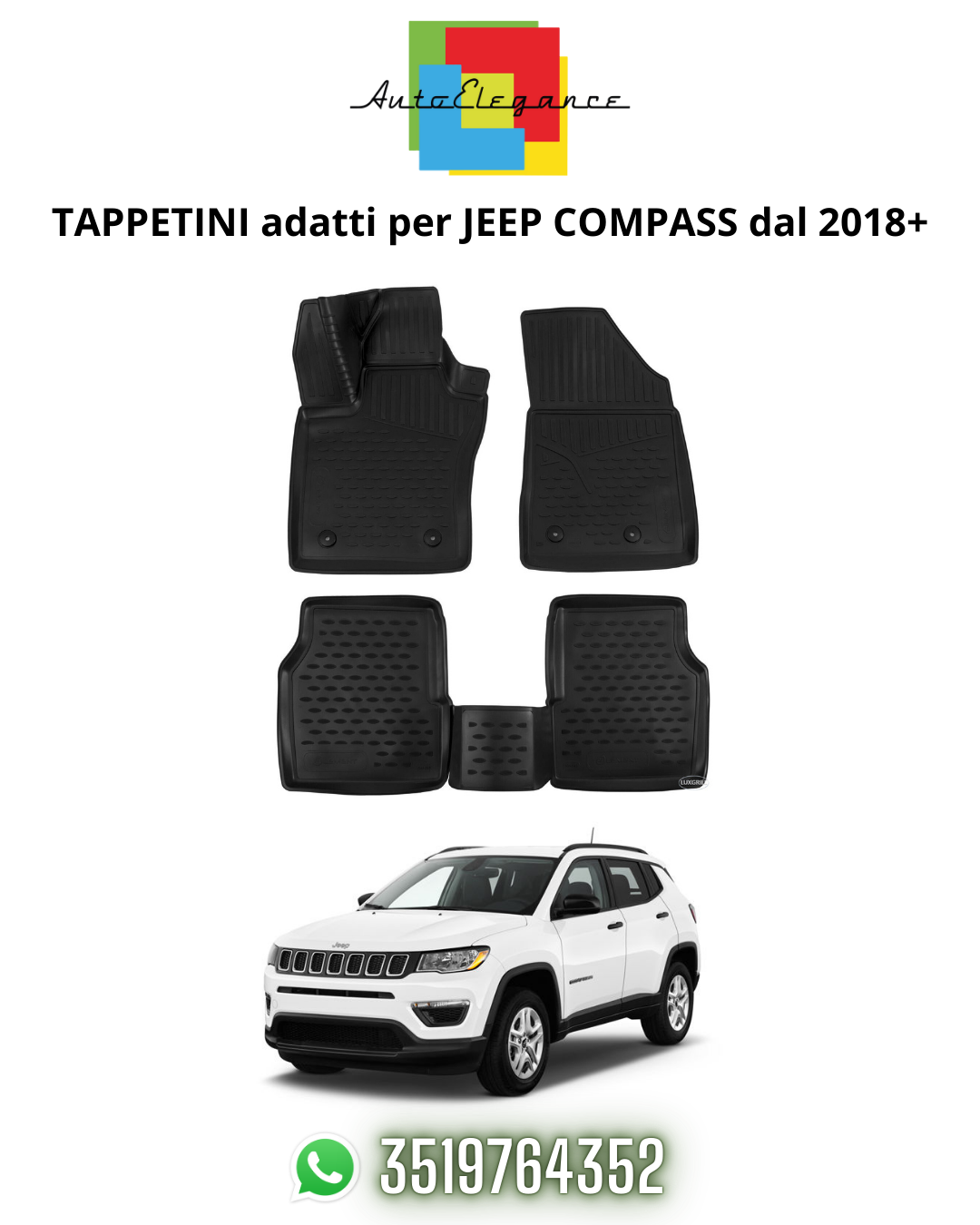 Tappetini Auto Scoutt 3D TPE Per Jeep Compass I 2006-2016 - 4 Pezzi, Bordo Alto - Foto 9