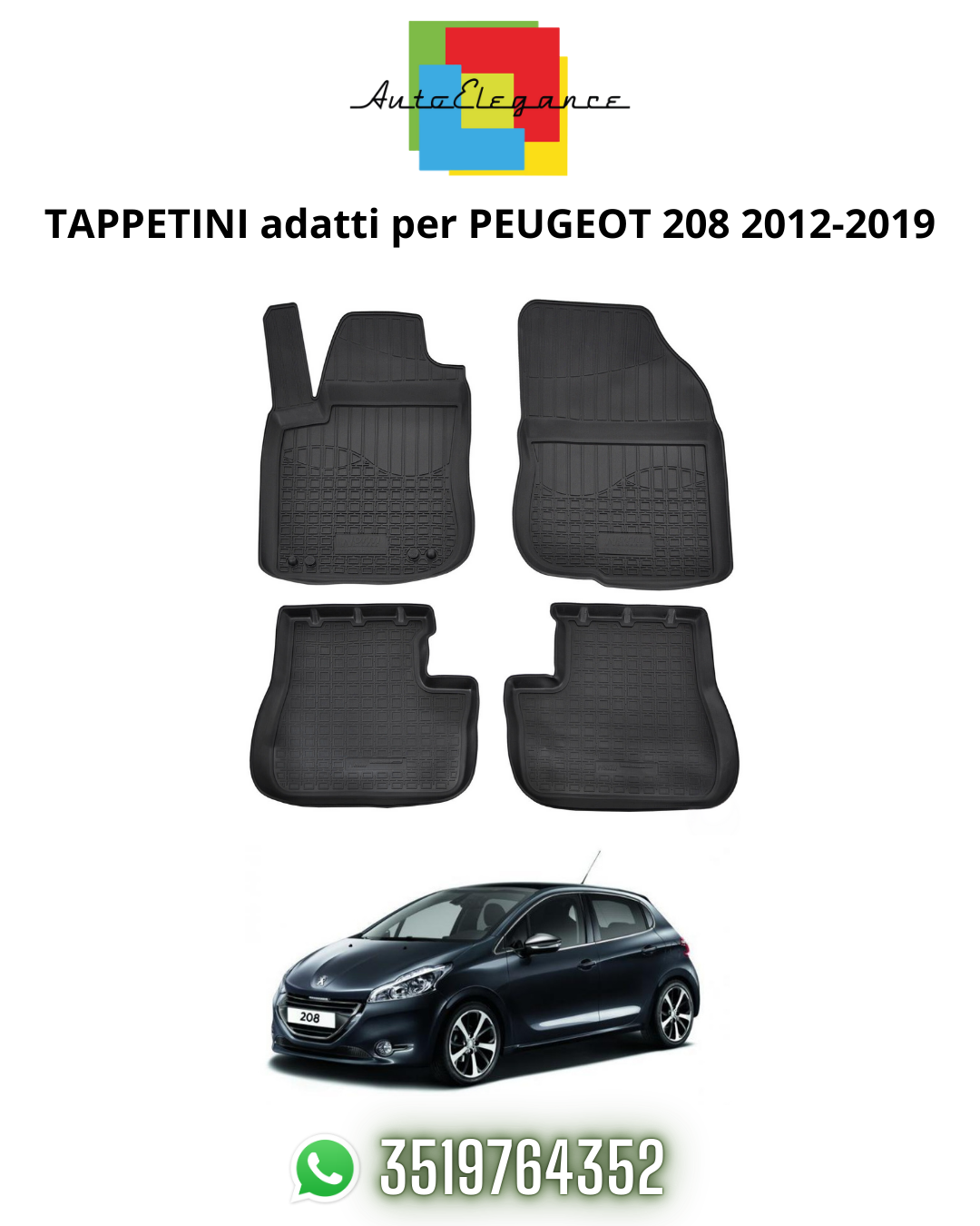 Tappetini Auto Per Renault Clio 4 (2012-2019) - Set Anteriore 2 Pezzi, Moquette Spessa 6 Mm, Fondo Antiscivolo, Made In Italy