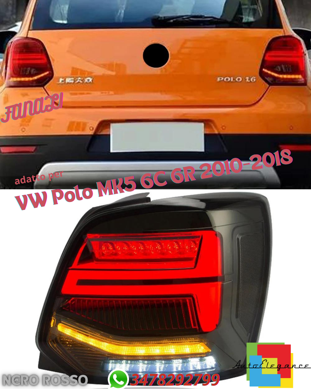 💎TAIL LIGHTS SUITABLE FOR VW Polo MK5 6C 6R 2010-2018 BLACK RED💎