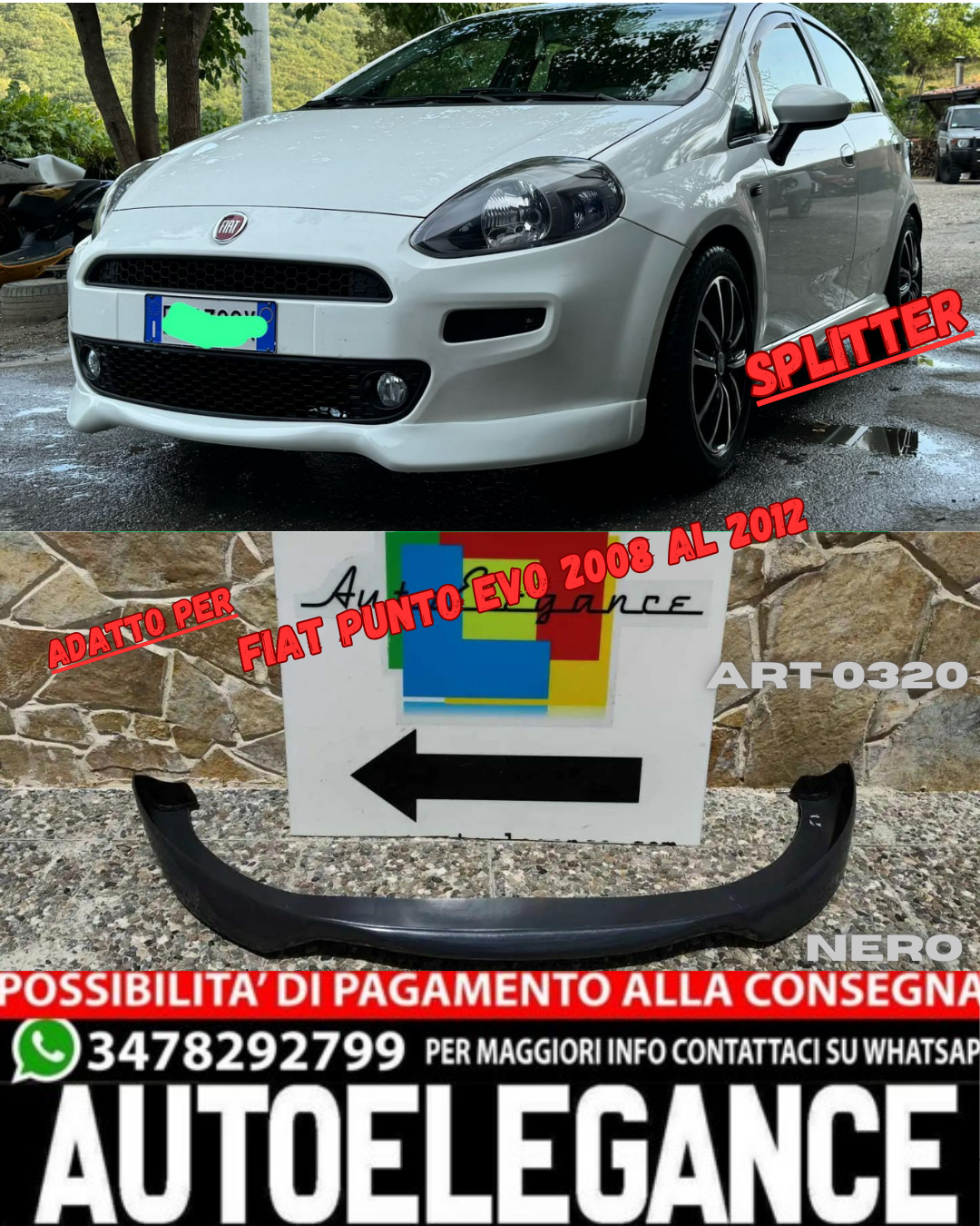 💎FRONT BUMPER SPOILER FOR FIAT PUNTO EVO 2008 TO 2012 IN ABS 💎