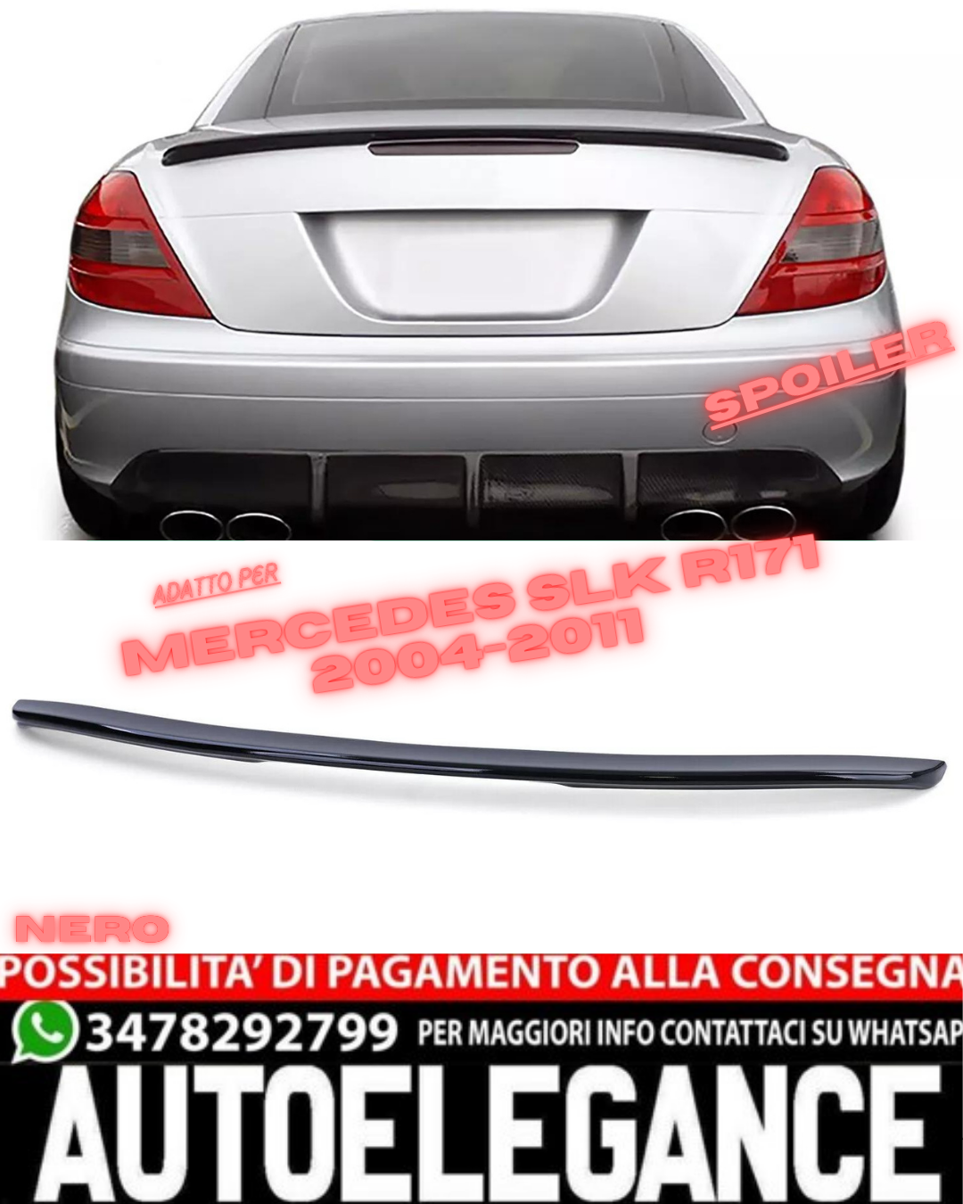 💎Spoiler Posteriore cofano Nero Lucido per Mercedes SLK R171 04-11💎