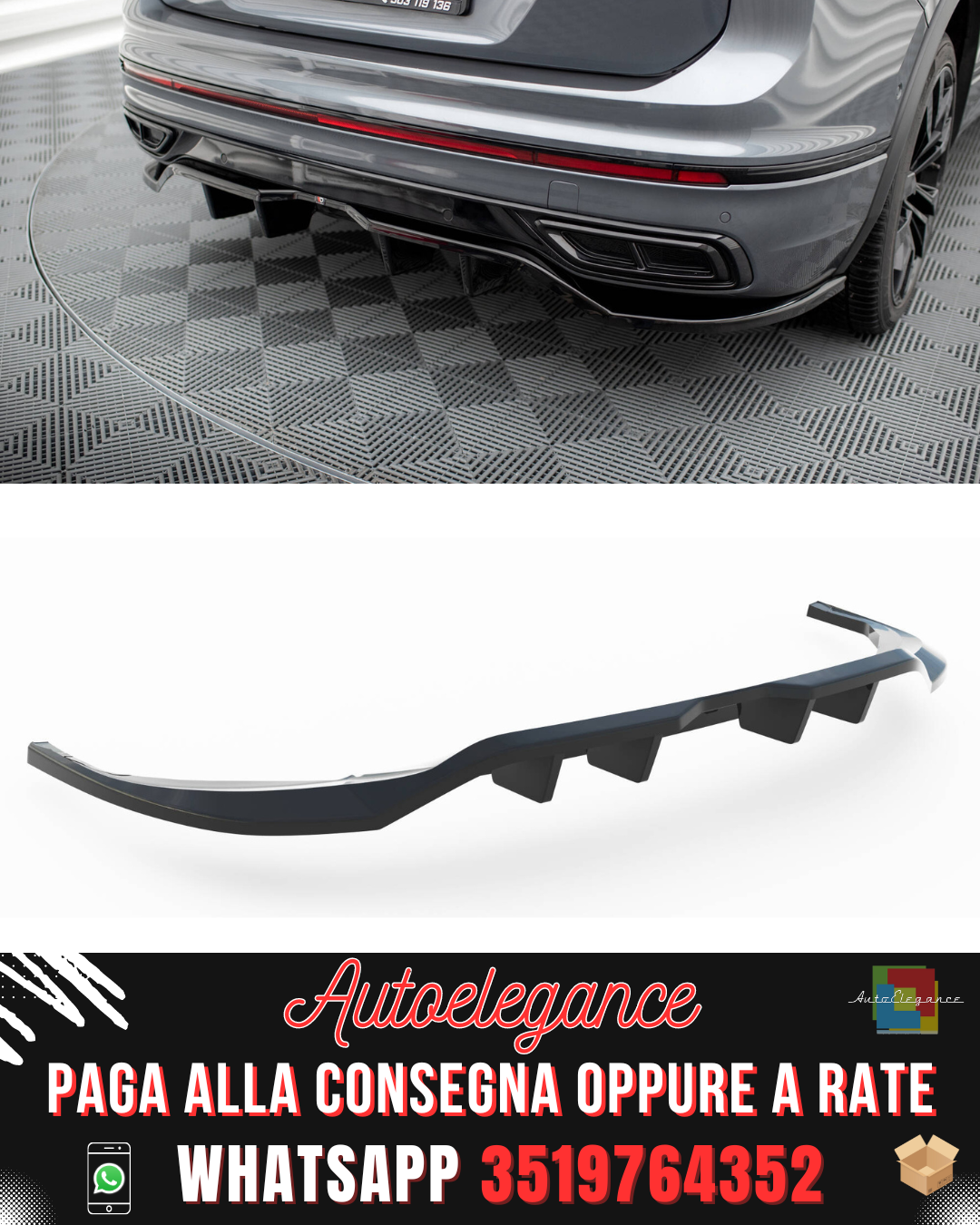 SPLITTER POSTERIORE CENTRALE (CON BARRE VERTICALI) ADATTO PER VOLKSWAGEN TIGUAN ALLSPACE R-LINE MK2 FACELIFT