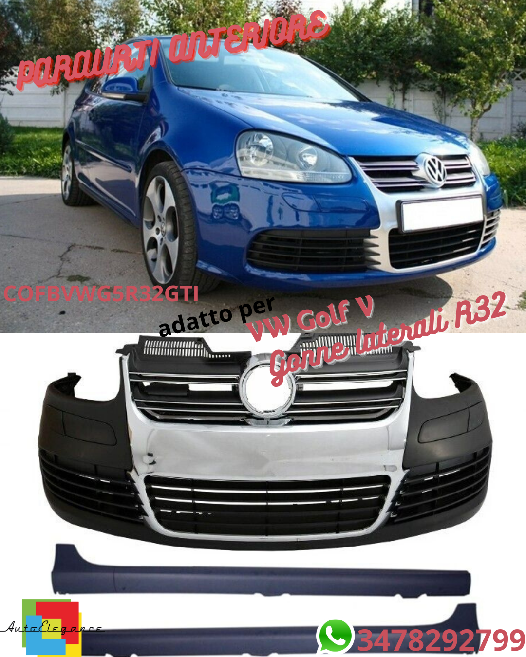 💎Paraurti anteriore adatto per VW Golf V 5 (2003-2007) Gonne laterali R32💎