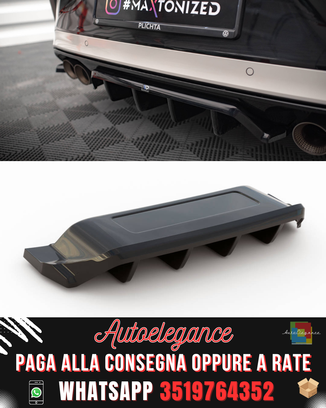 SPLITTER POSTERIORE CENTRALE (CON BARRE VERTICALI) adatto per VOLKSWAGEN T-ROC R / R-LINE MK1 FACELIFT