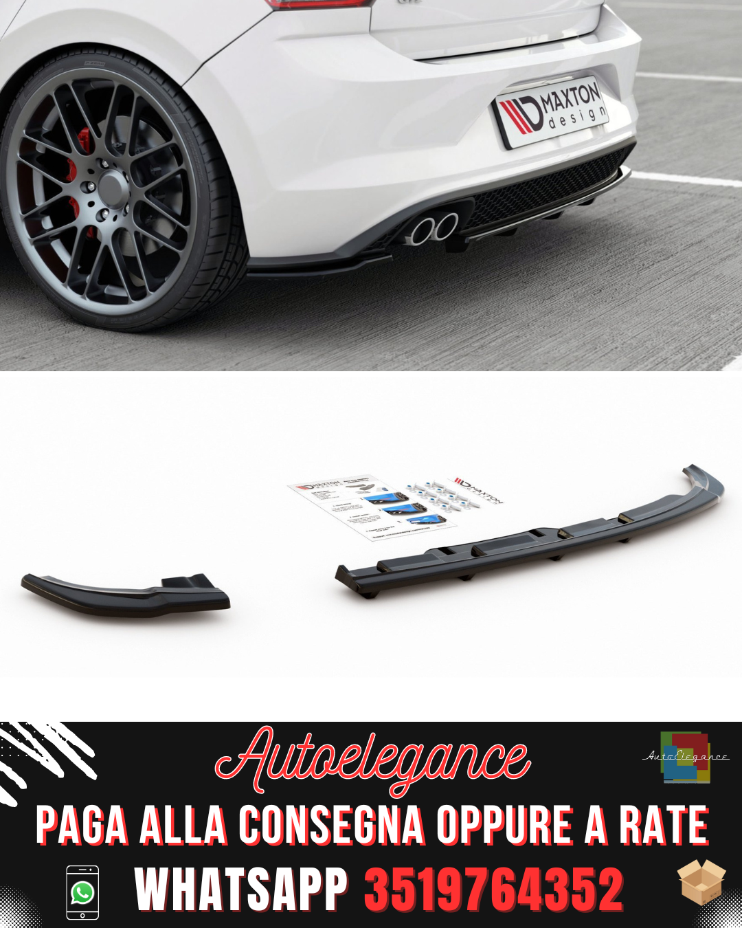 SPLITTER POSTERIORE CENTRALE (CON BARRE VERTICALI) adatto per VW POLO 6 GTI MK6