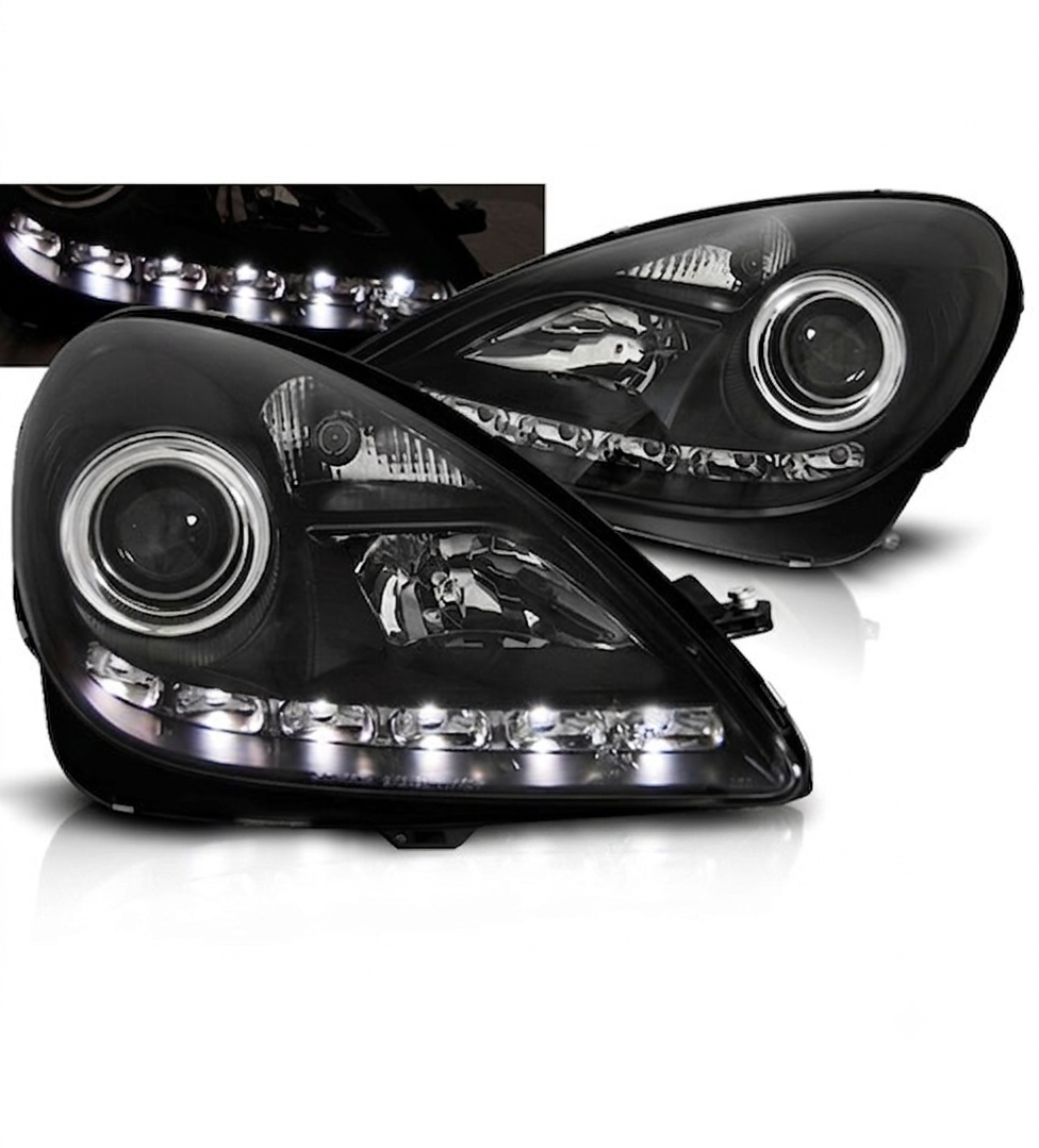π Fari Anteriori Adatto per Mercedes R171 SLK 04-11 Xenon LED Daylight Neri π