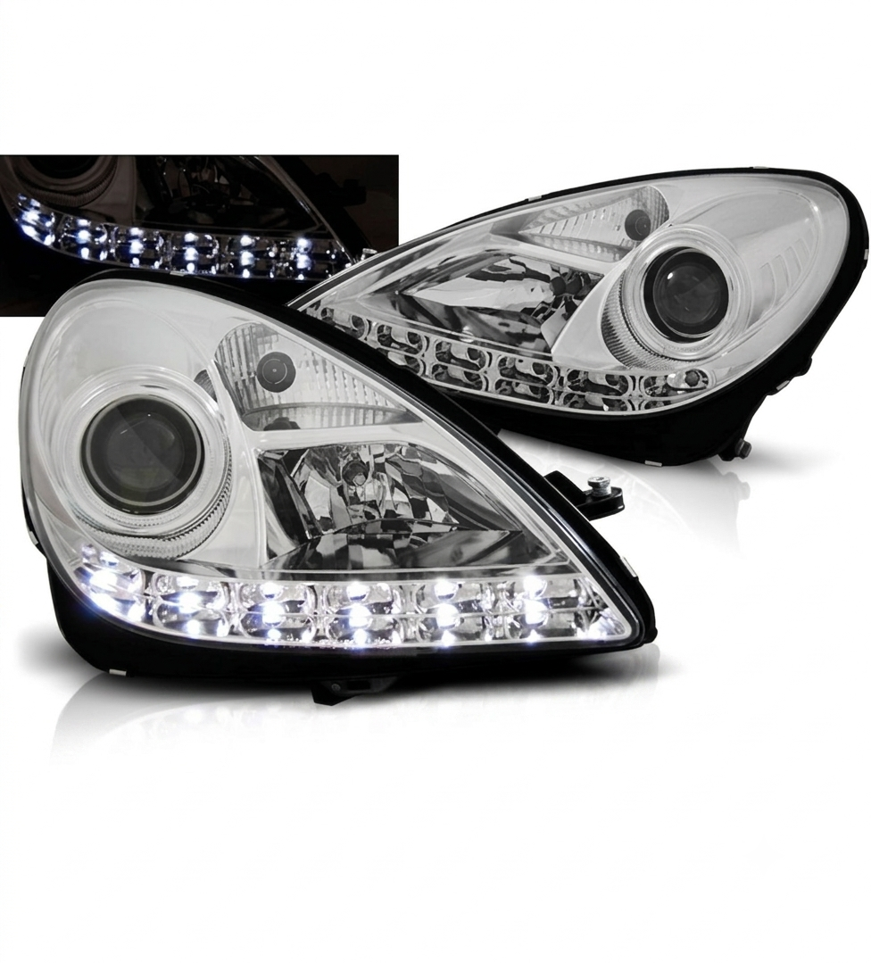 💕 Fari Anteriori Adatto per Mercedes R171 SLK 04-11 Xenon LED Daylight Cromat💕
